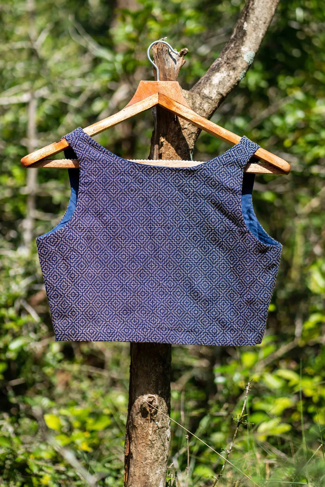 Sashiko pattern Indigo blue Sleeveless blouse - I Love Sarees