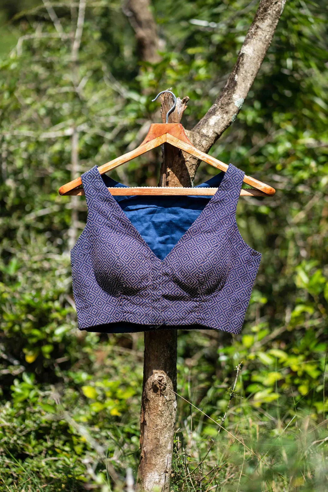Sashiko pattern Indigo blue Sleeveless blouse - I Love Sarees