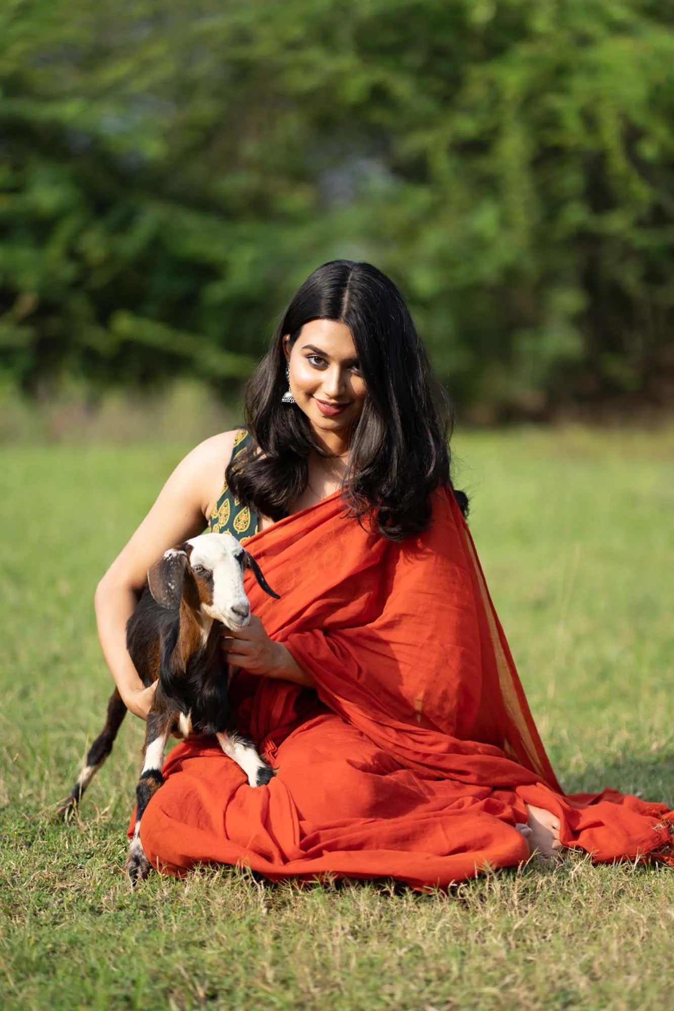 Spicy Orange Plain handloom cotton Saree with orange tassels - I Love Sarees