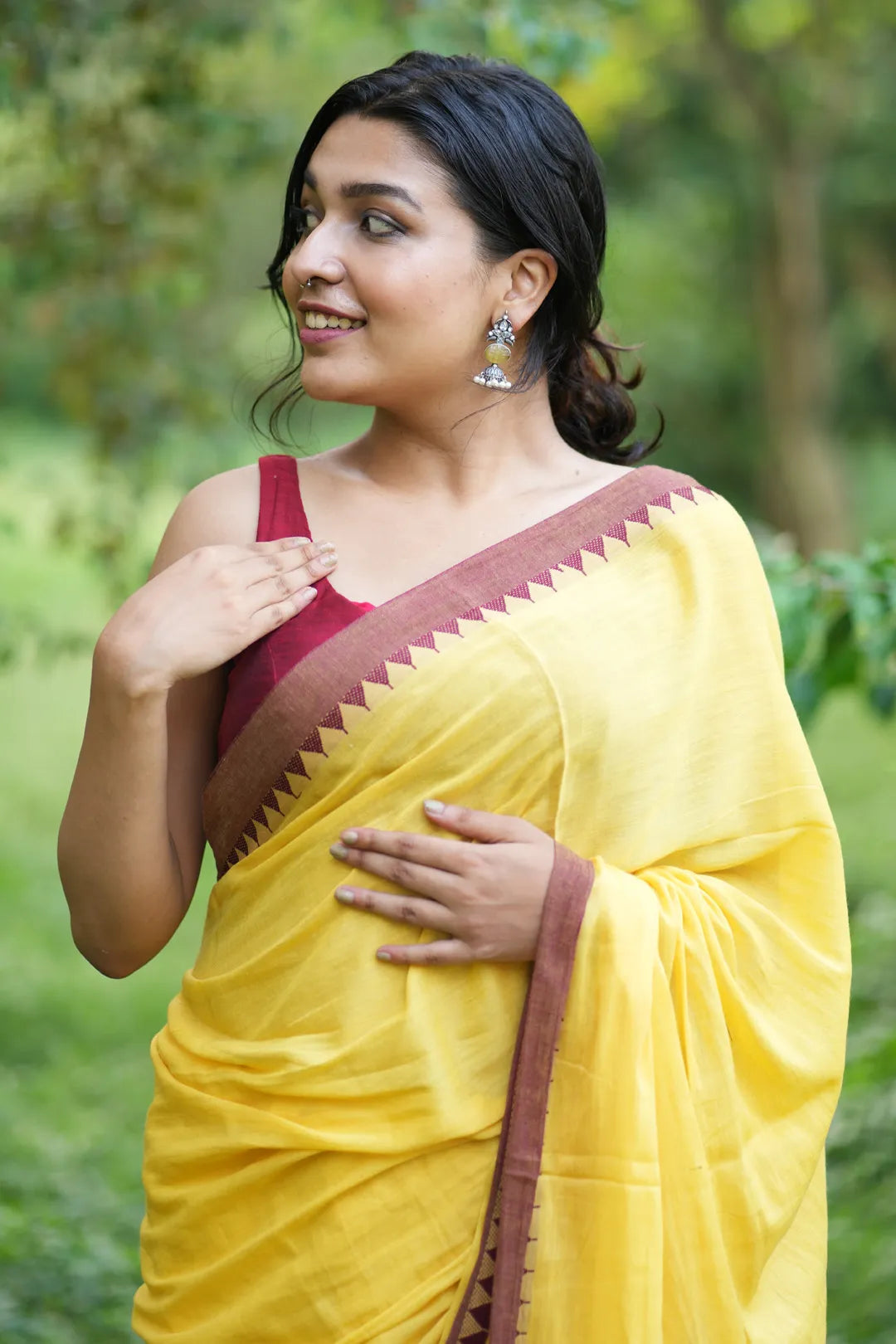 Yellow Saree with Maroon jacquard Border - Handloom Cotton Saree - I Love Sarees