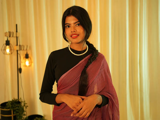 Girl wearing a plain saree from I Love Sarees
