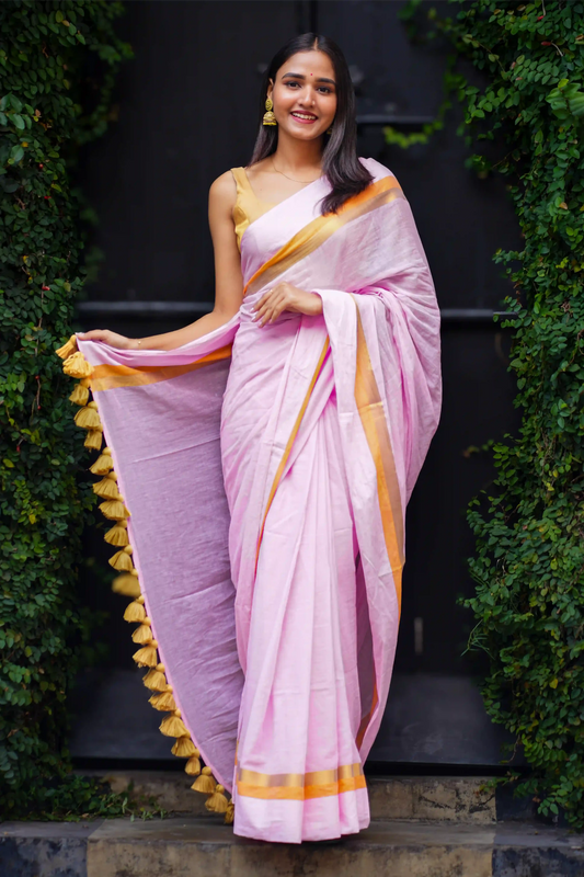 Blush Bloom Cotton Saree with Zari