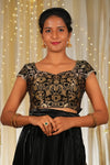 Forest Chime Banarasi Cap Sleeve Blouse