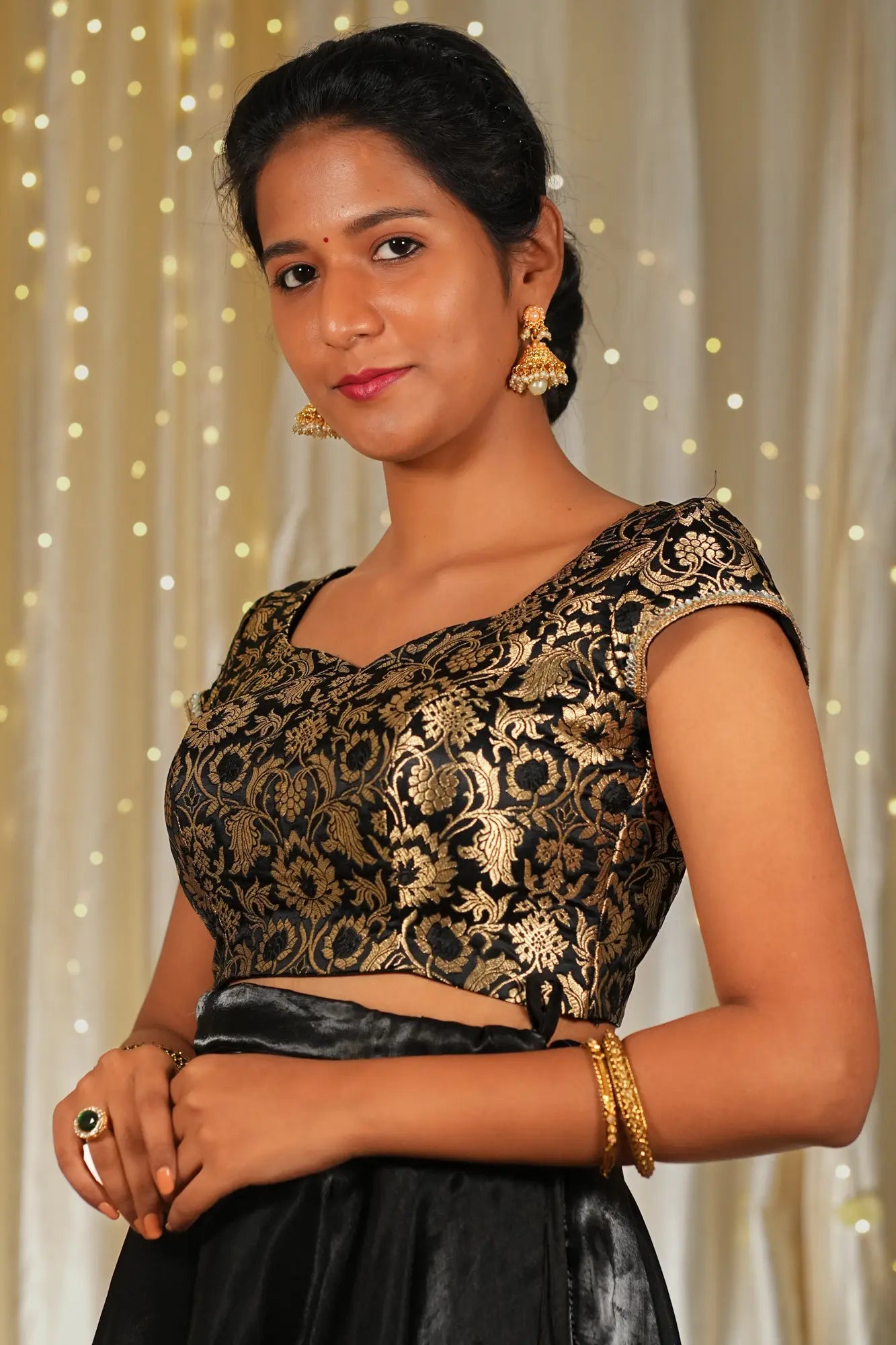 Forest Chime Banarasi Cap Sleeve Blouse