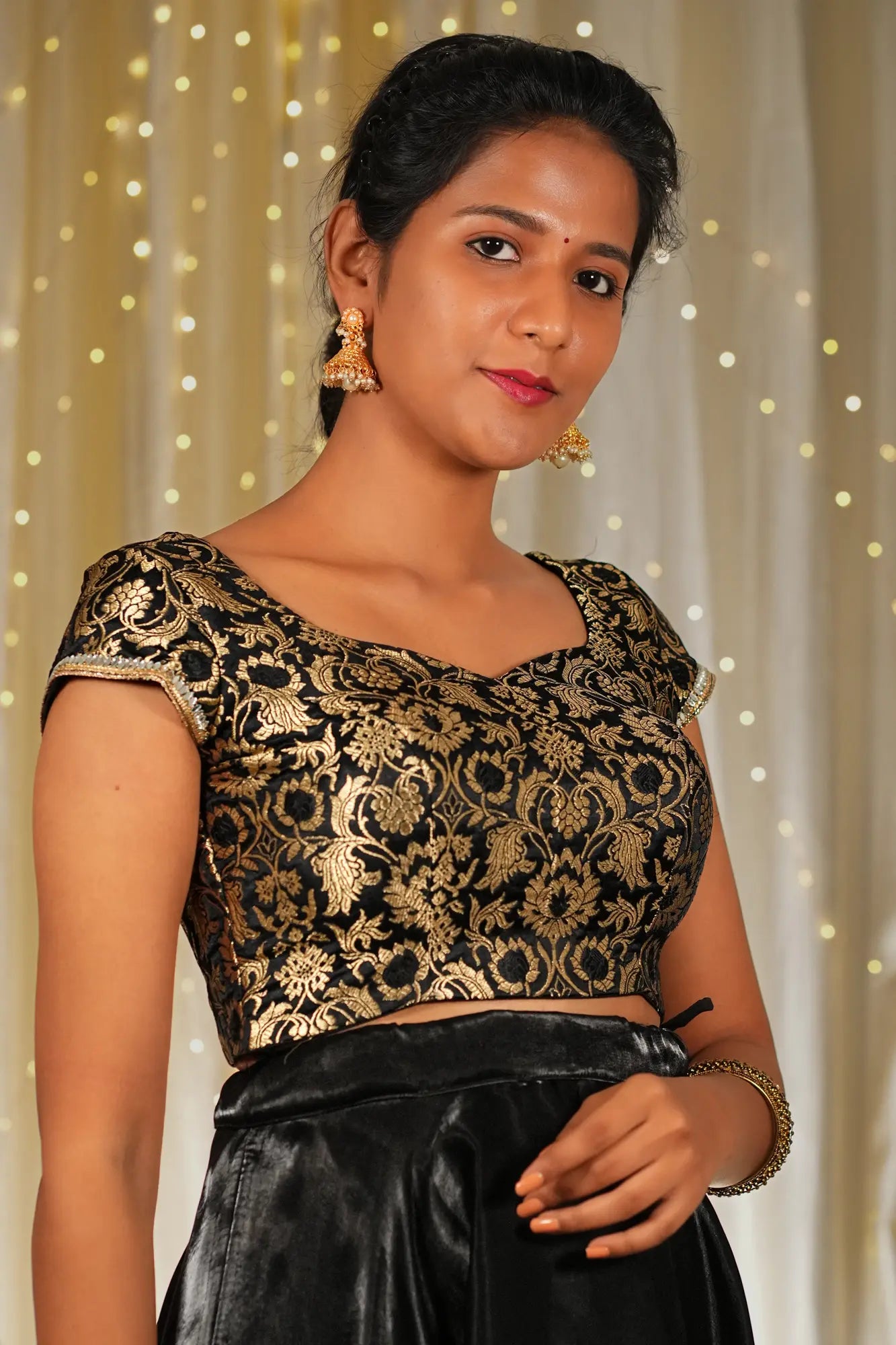 Forest Chime Banarasi Cap Sleeve Blouse