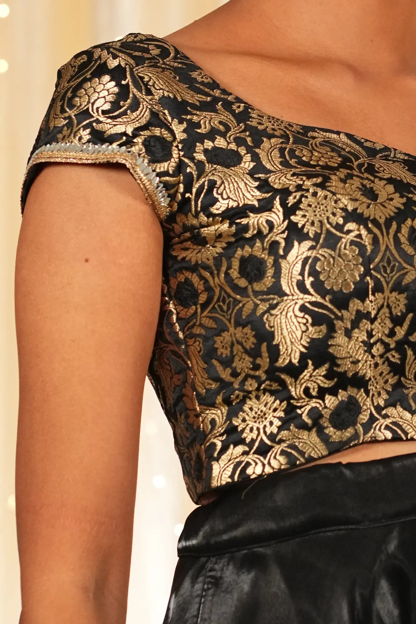 Forest Chime Banarasi Cap Sleeve Blouse