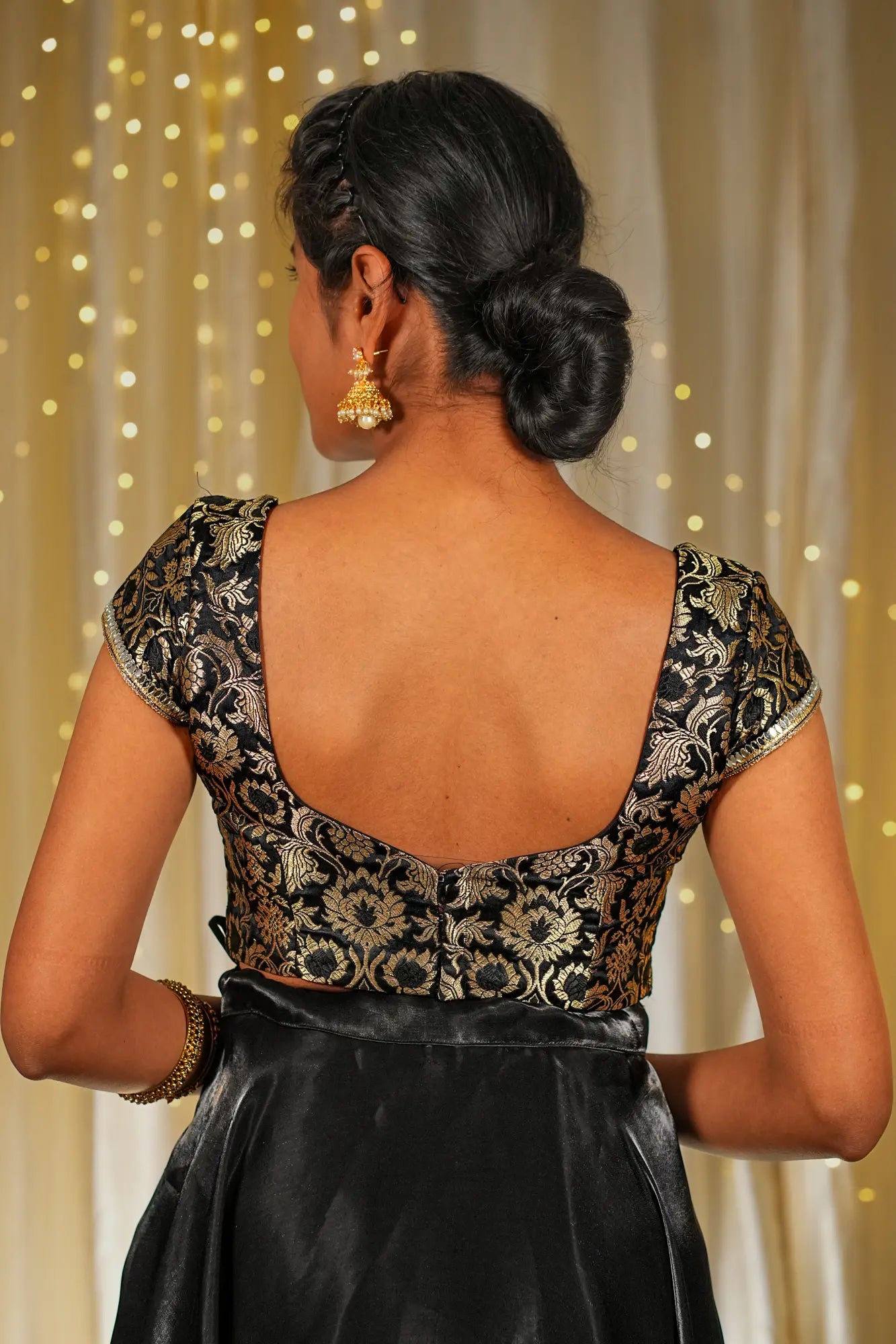 Forest Chime Banarasi Cap Sleeve Blouse