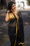 Zehra Black Sequin Cotton Saree