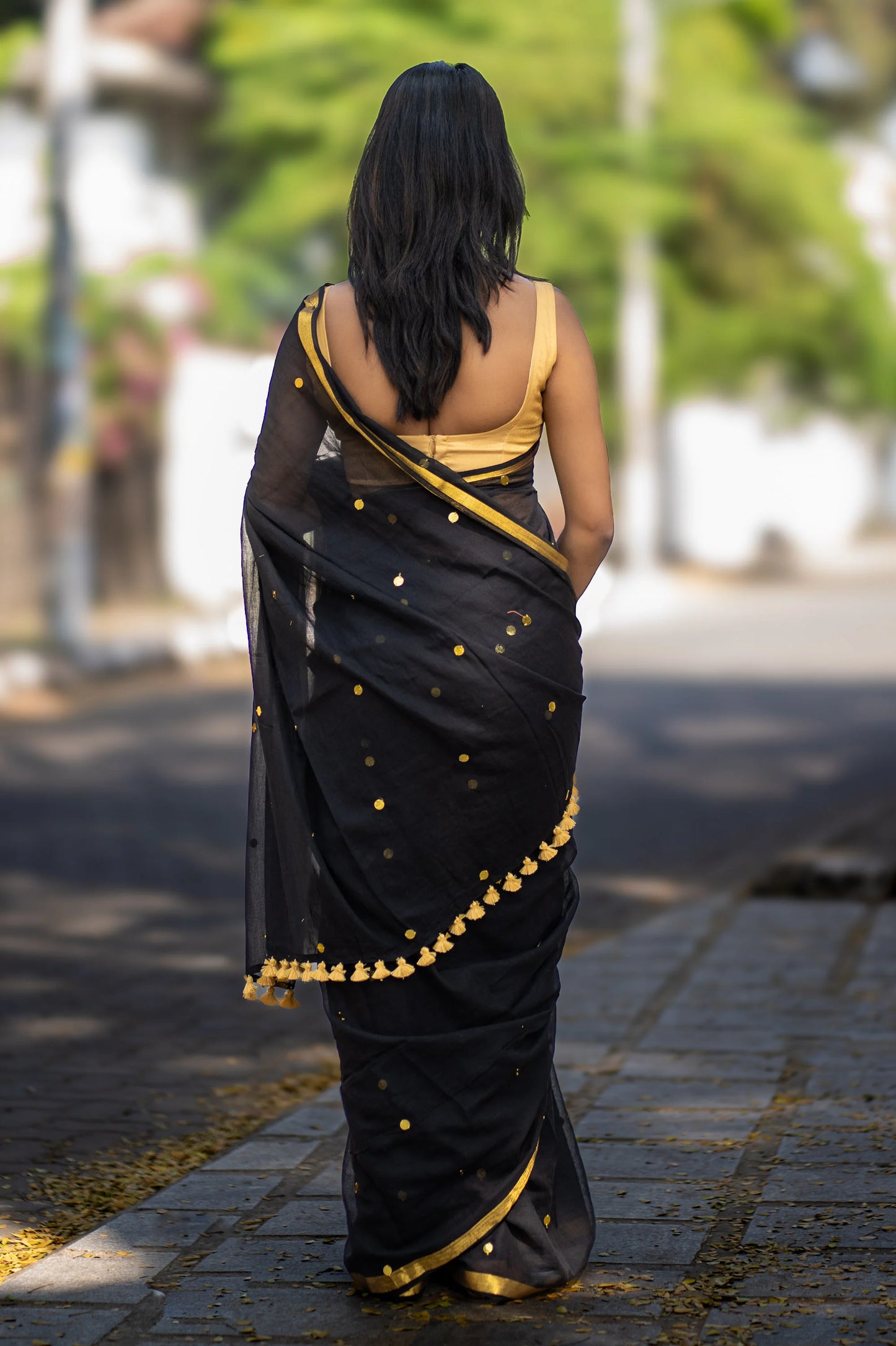 Zehra Black Sequin Cotton Saree