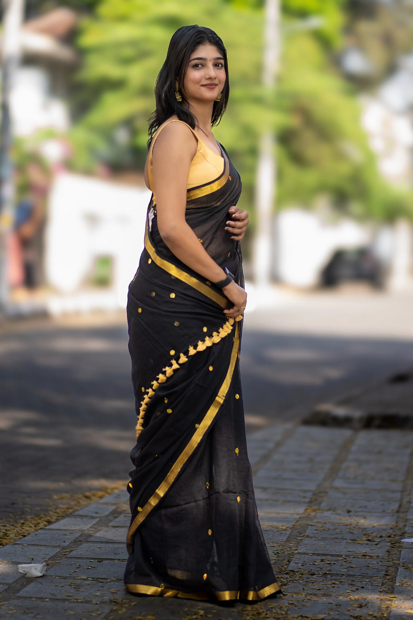 Zehra Black Sequin Cotton Saree