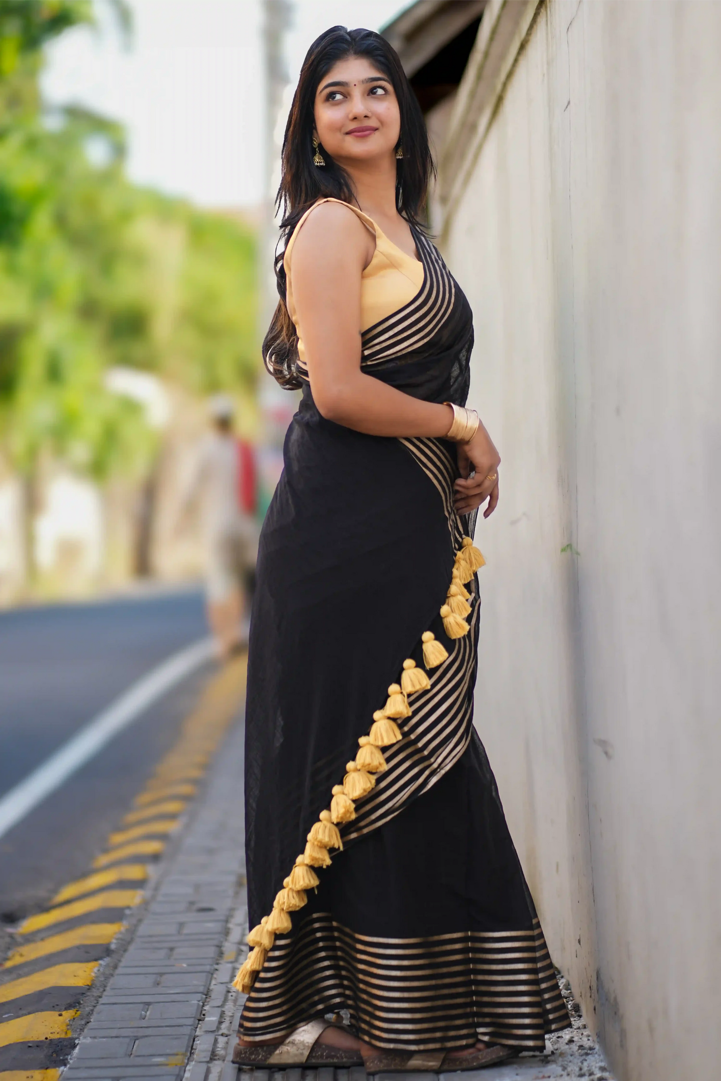 Noir Elegance Black Cotton Zari Saree