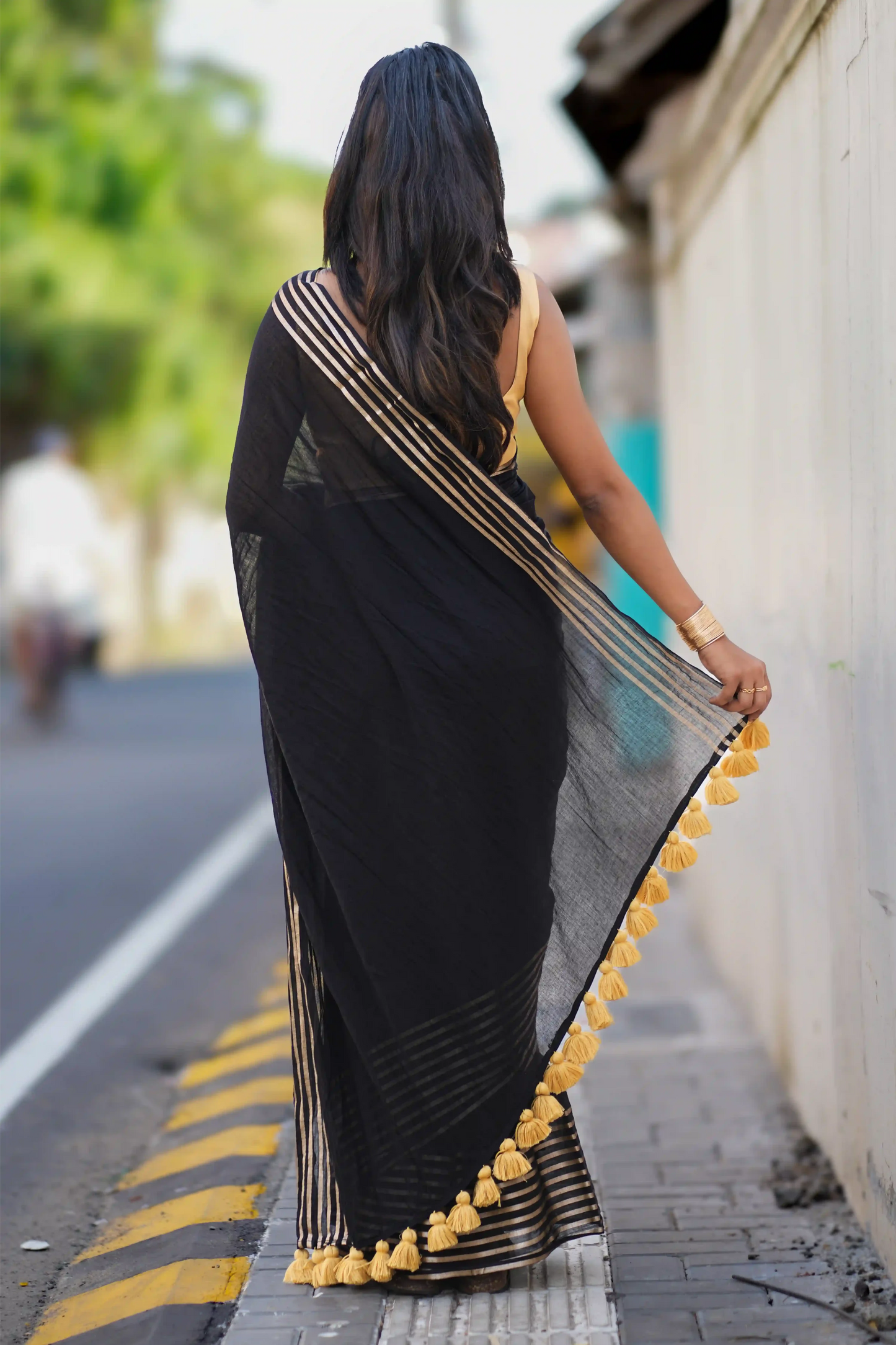 Noir Elegance Black Cotton Zari Saree