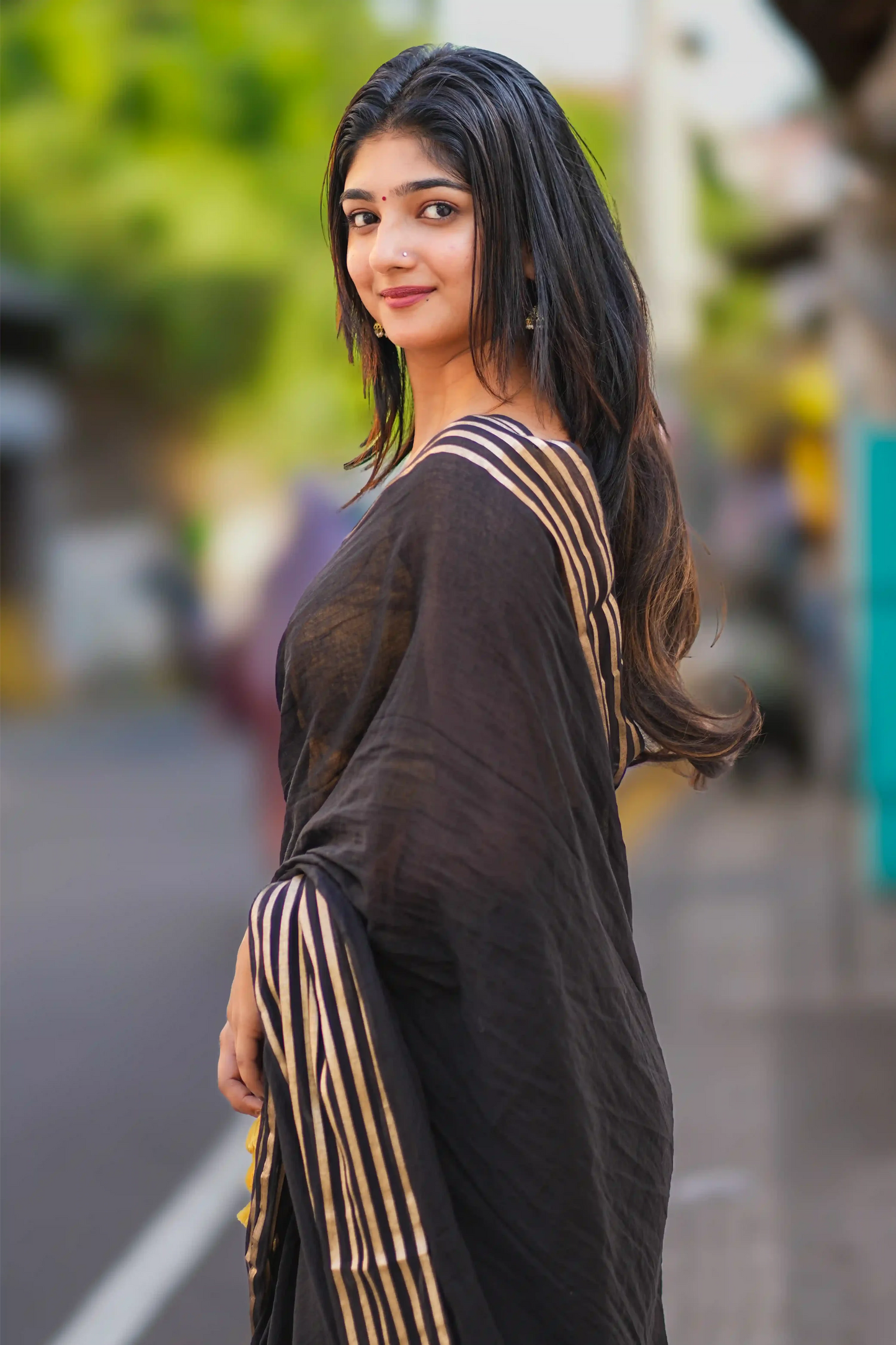 Noir Elegance Black Cotton Zari Saree