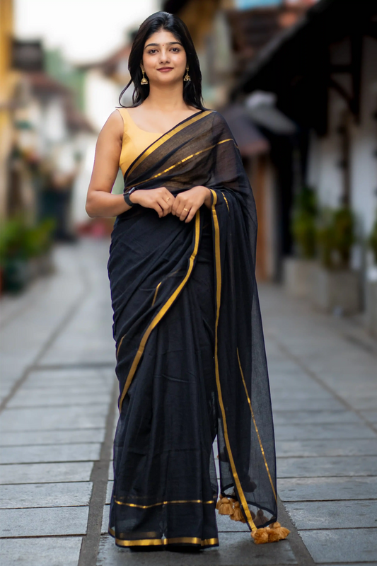 Ebon Gold Cotton Zari Saree