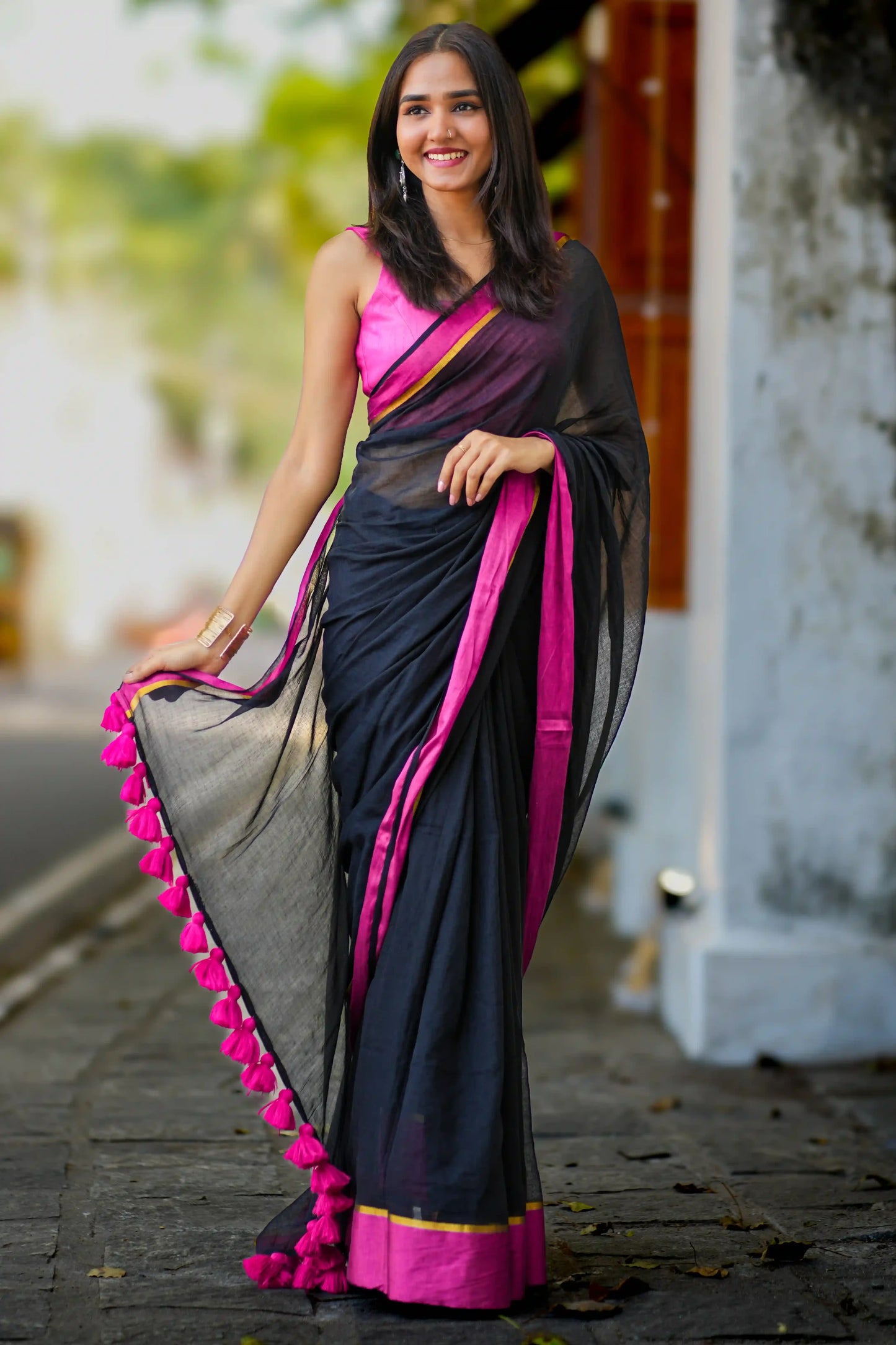 Midnight Magenta Cotton Zari Saree