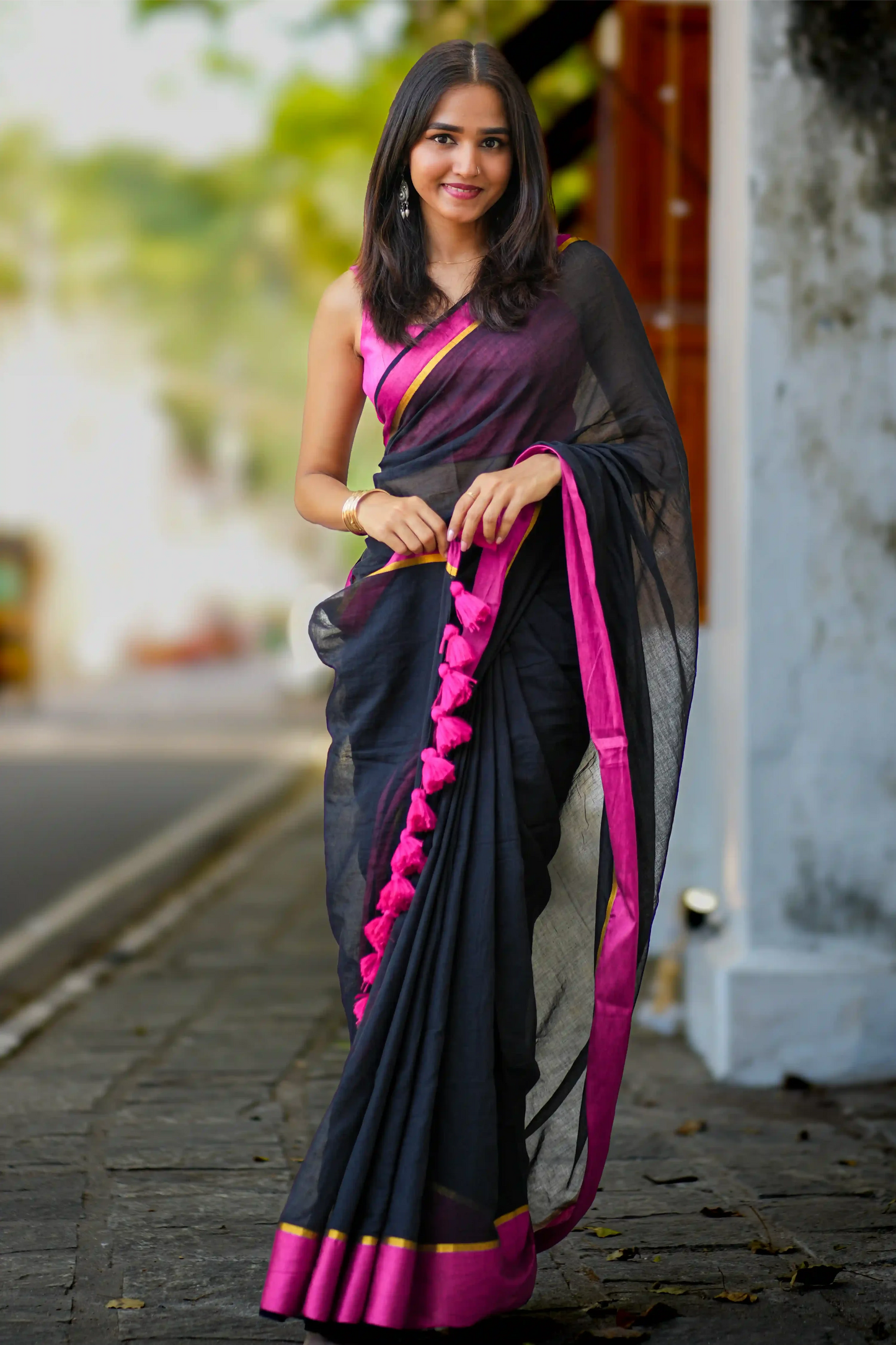 Midnight Magenta Cotton Zari Saree
