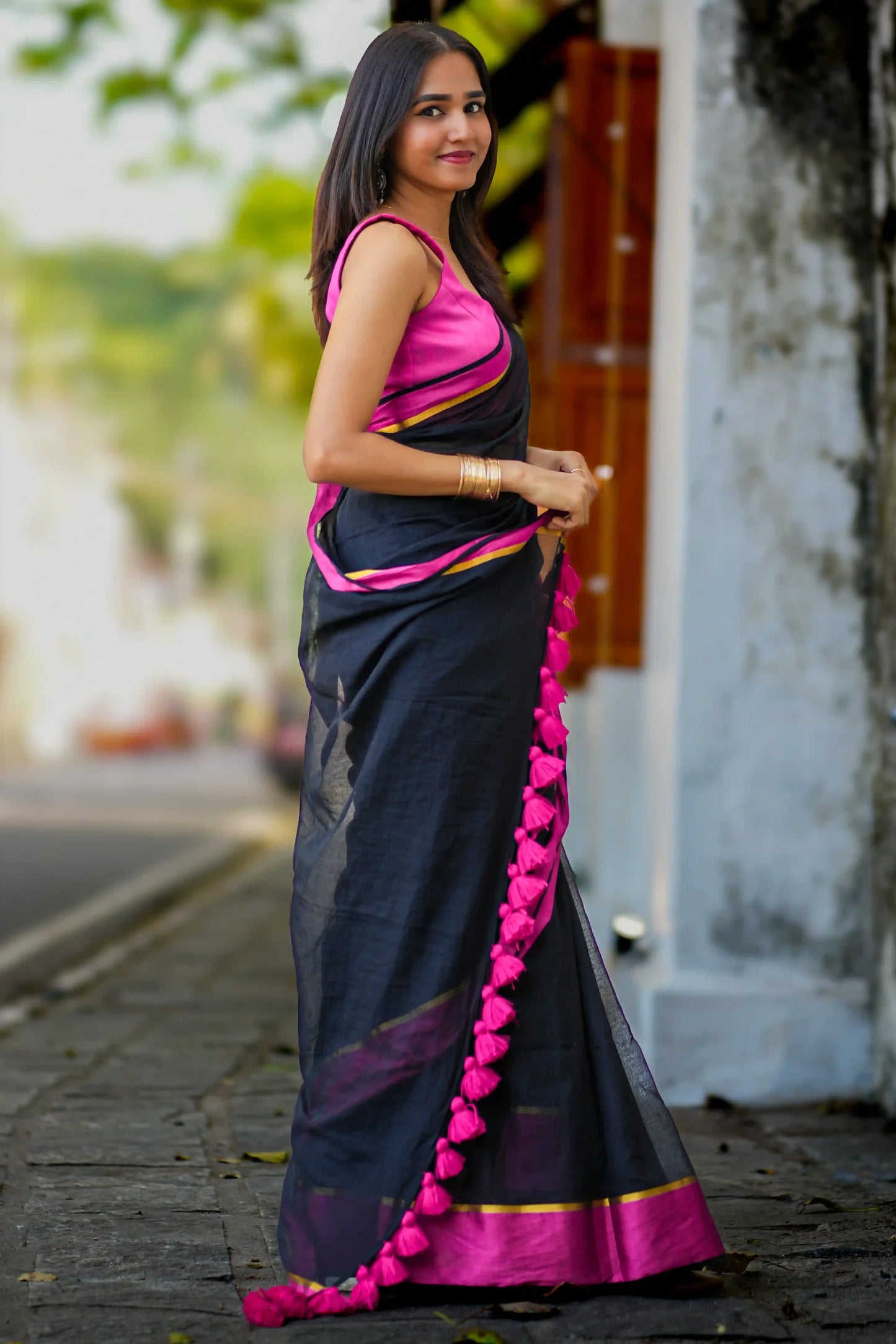 Midnight Magenta Cotton Zari Saree