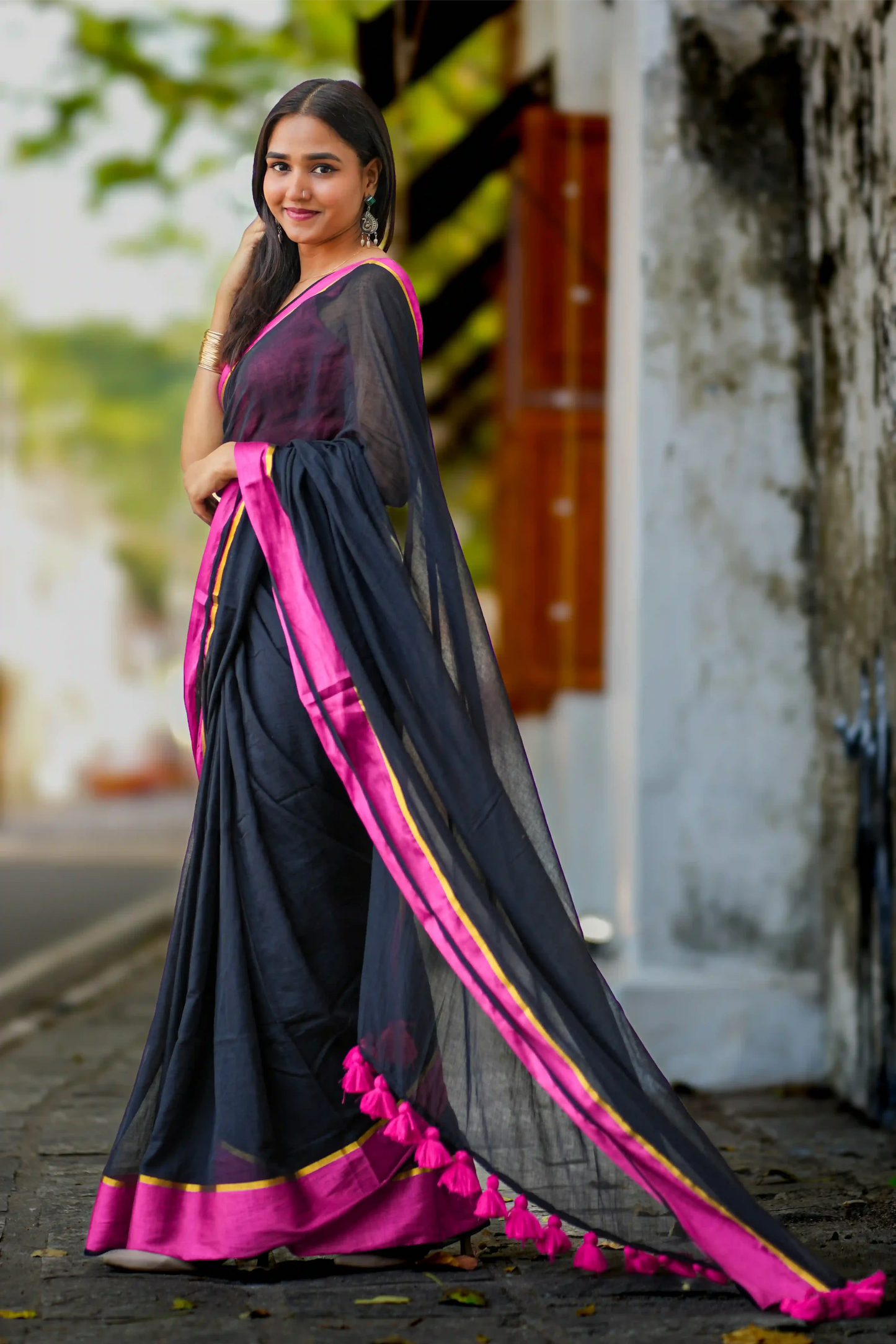 Midnight Magenta Cotton Zari Saree