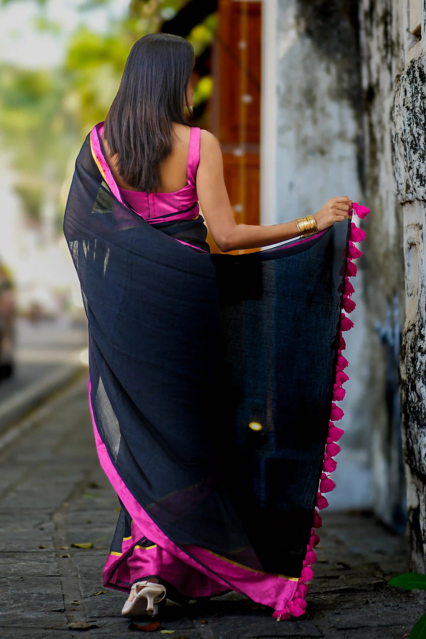 Midnight Magenta Cotton Zari Saree