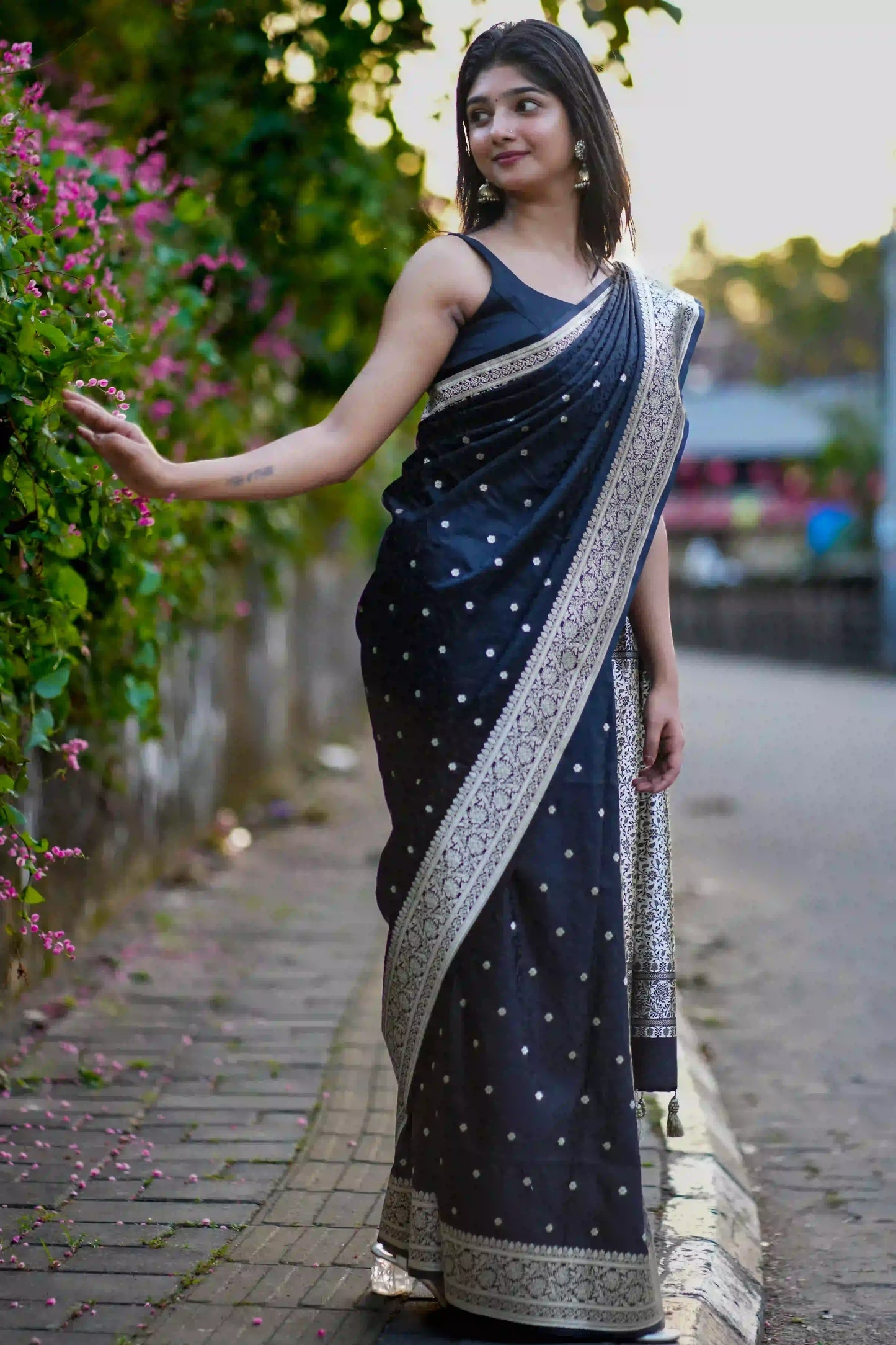 Noir Black Banarasi Silk Saree