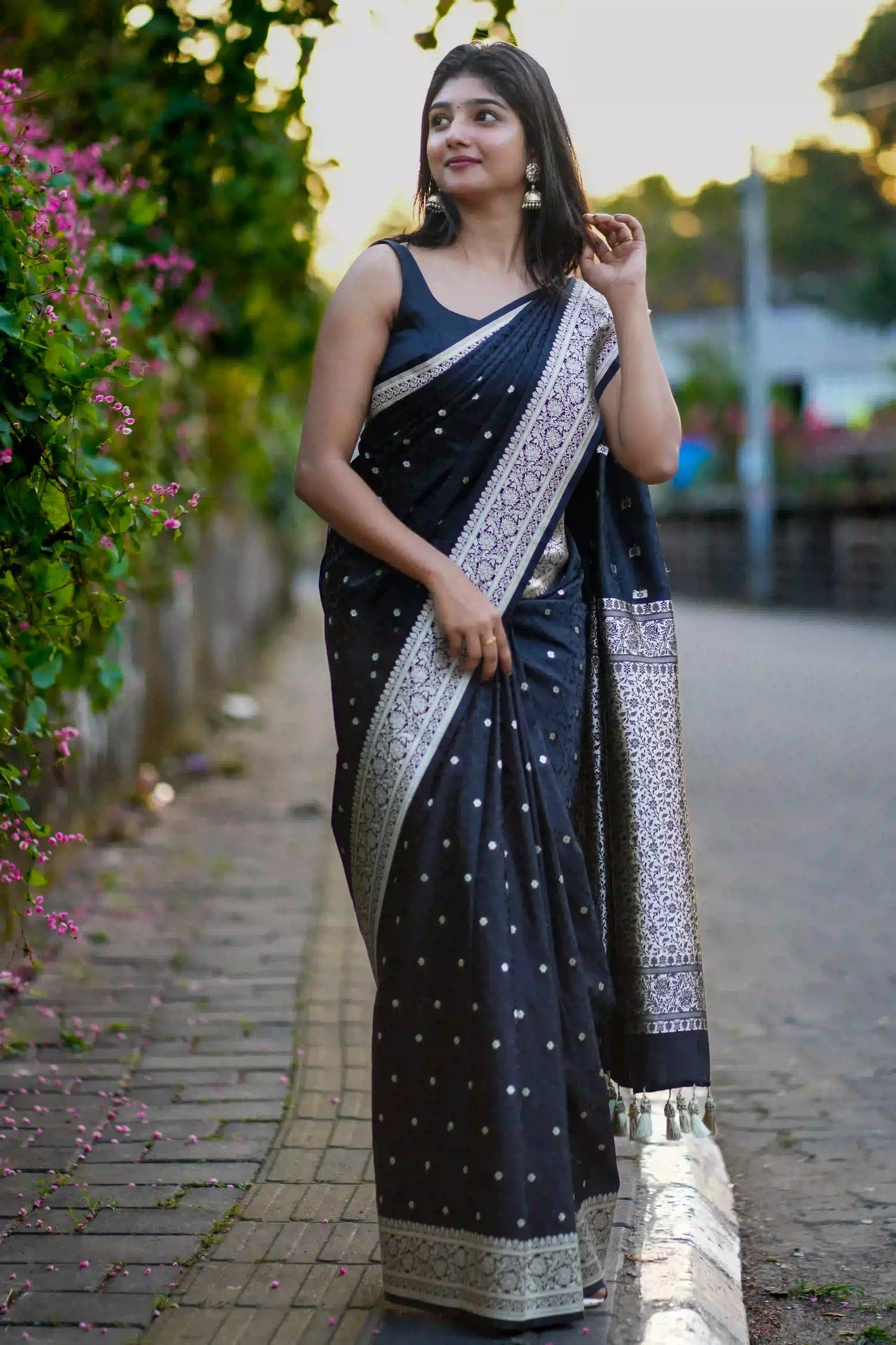 Noir Black Banarasi Silk Saree