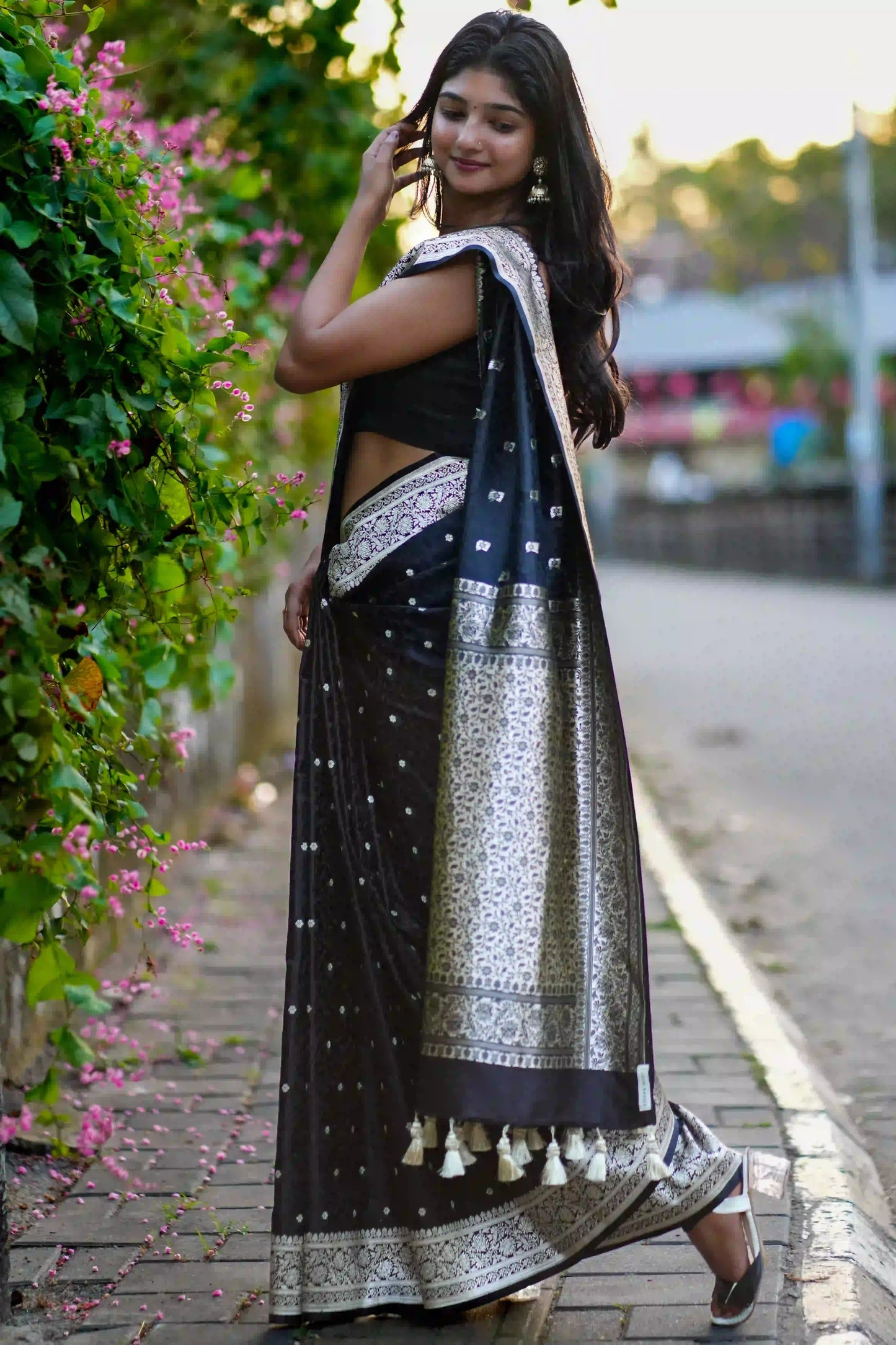 Noir Black Banarasi Silk Saree