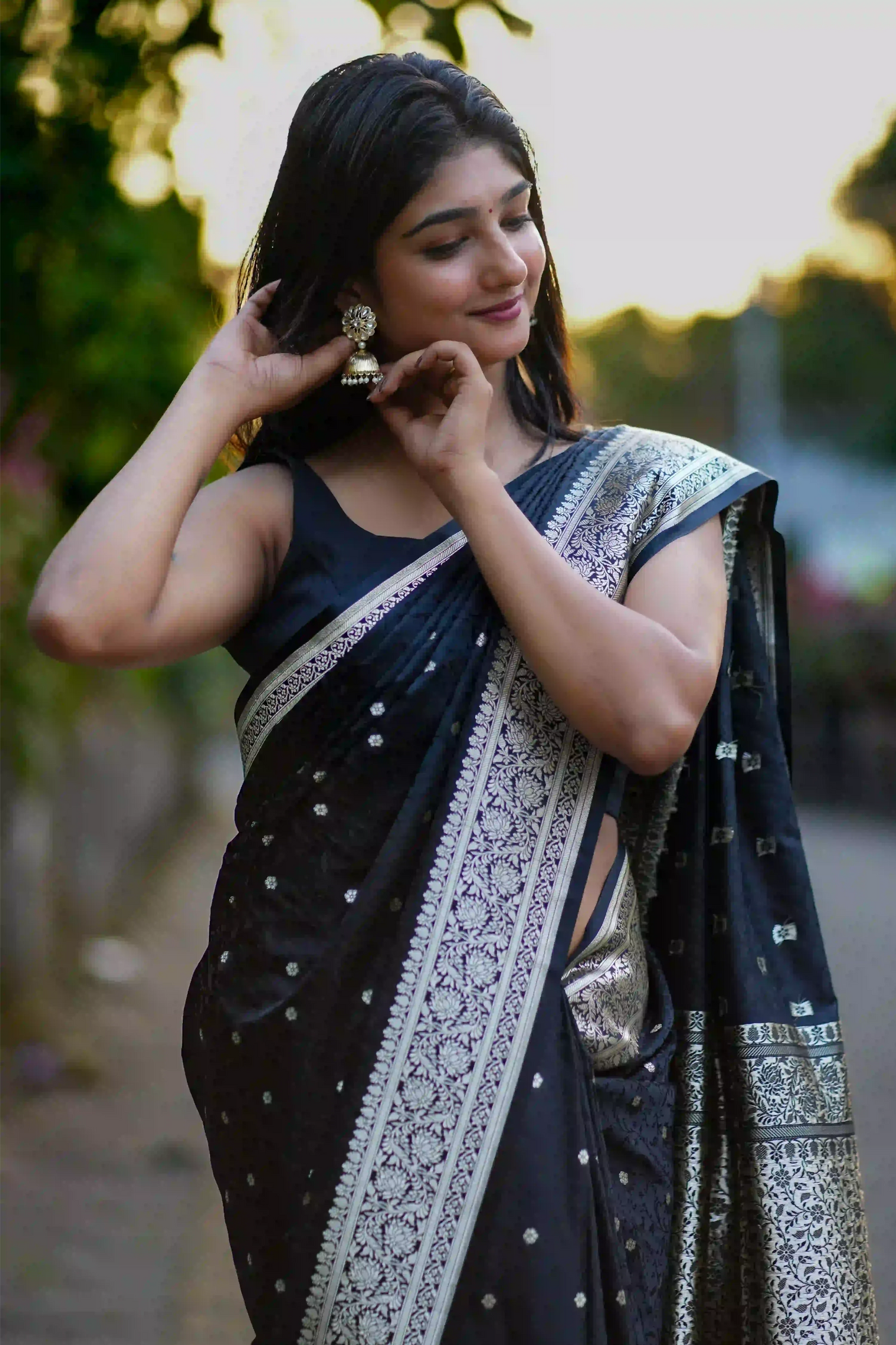 Noir Black Banarasi Silk Saree