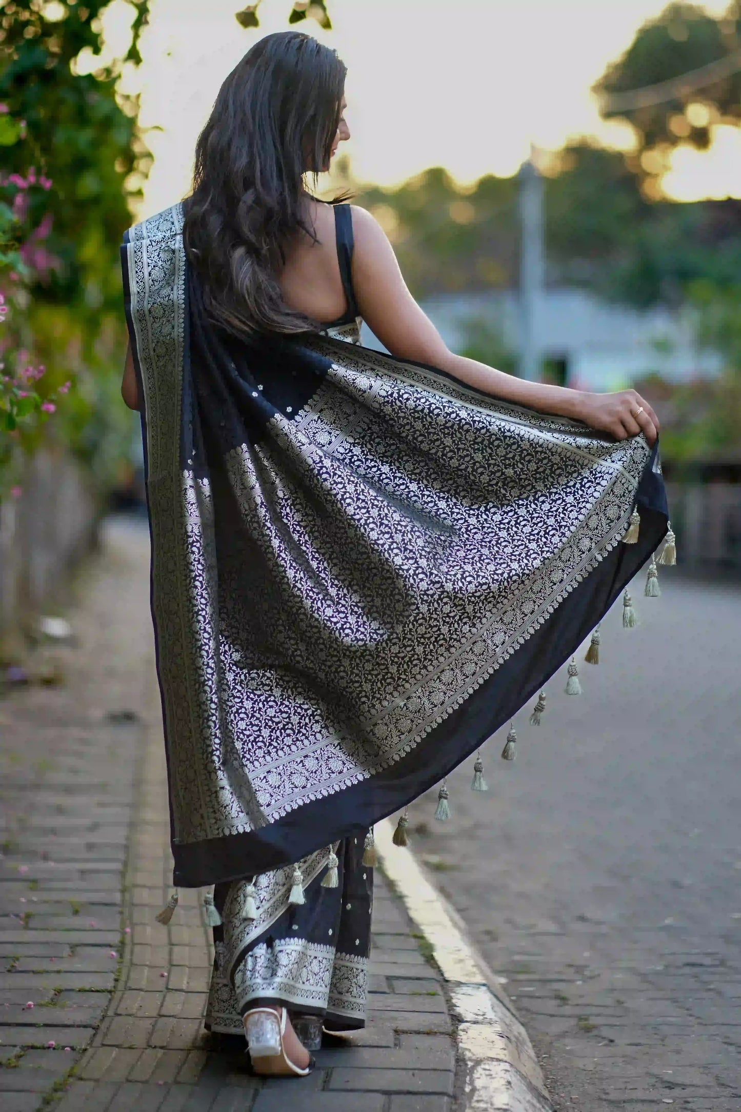 Noir Black Banarasi Silk Saree