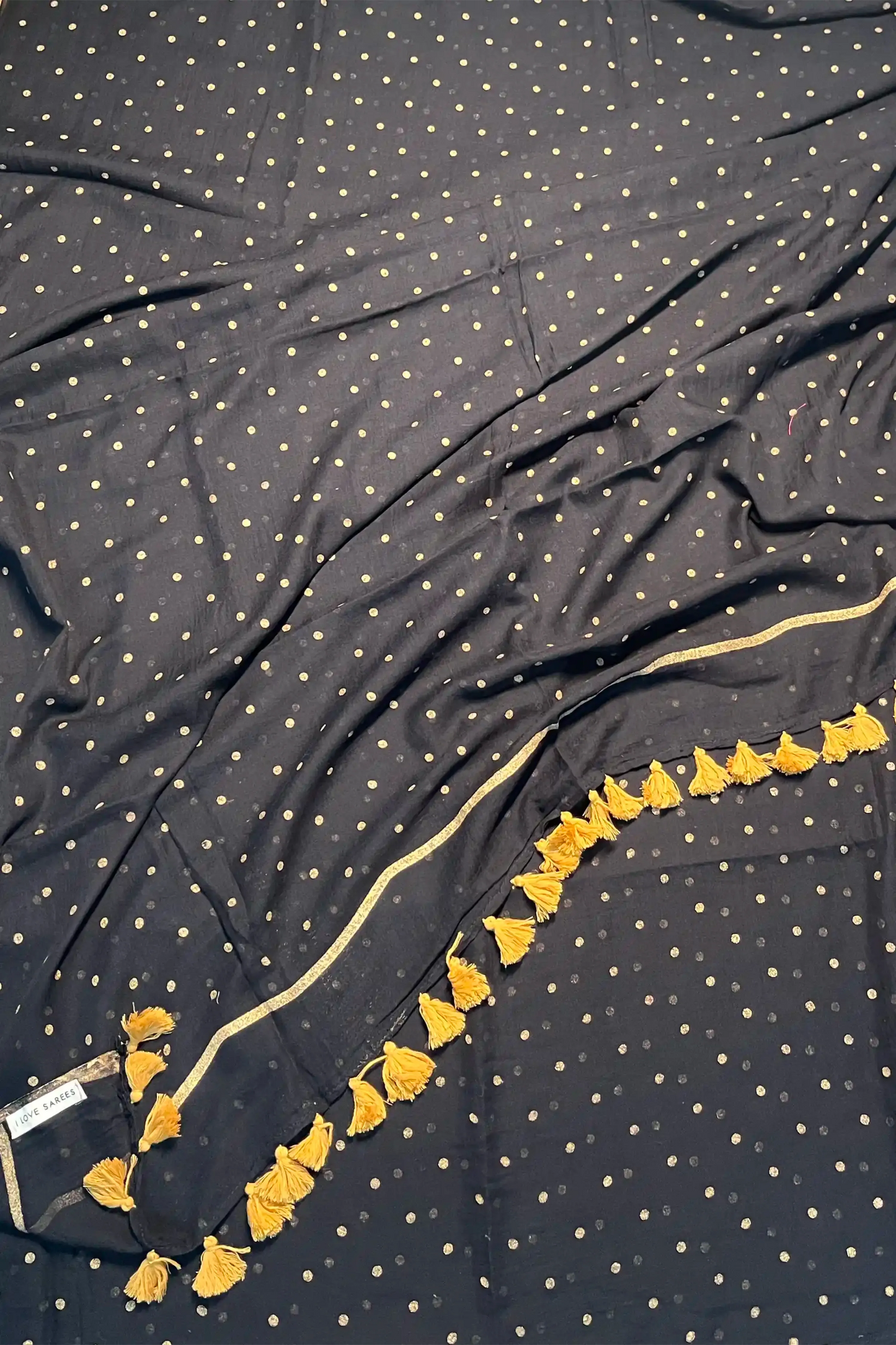 Kaala Bindu Gold Block Print Polka Dot Cotton Saree