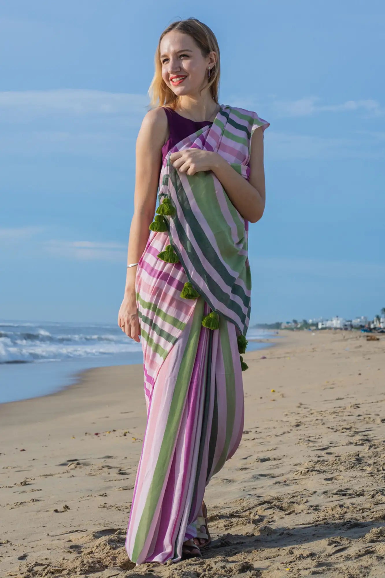 Blooming Enchantment Stripe Saree