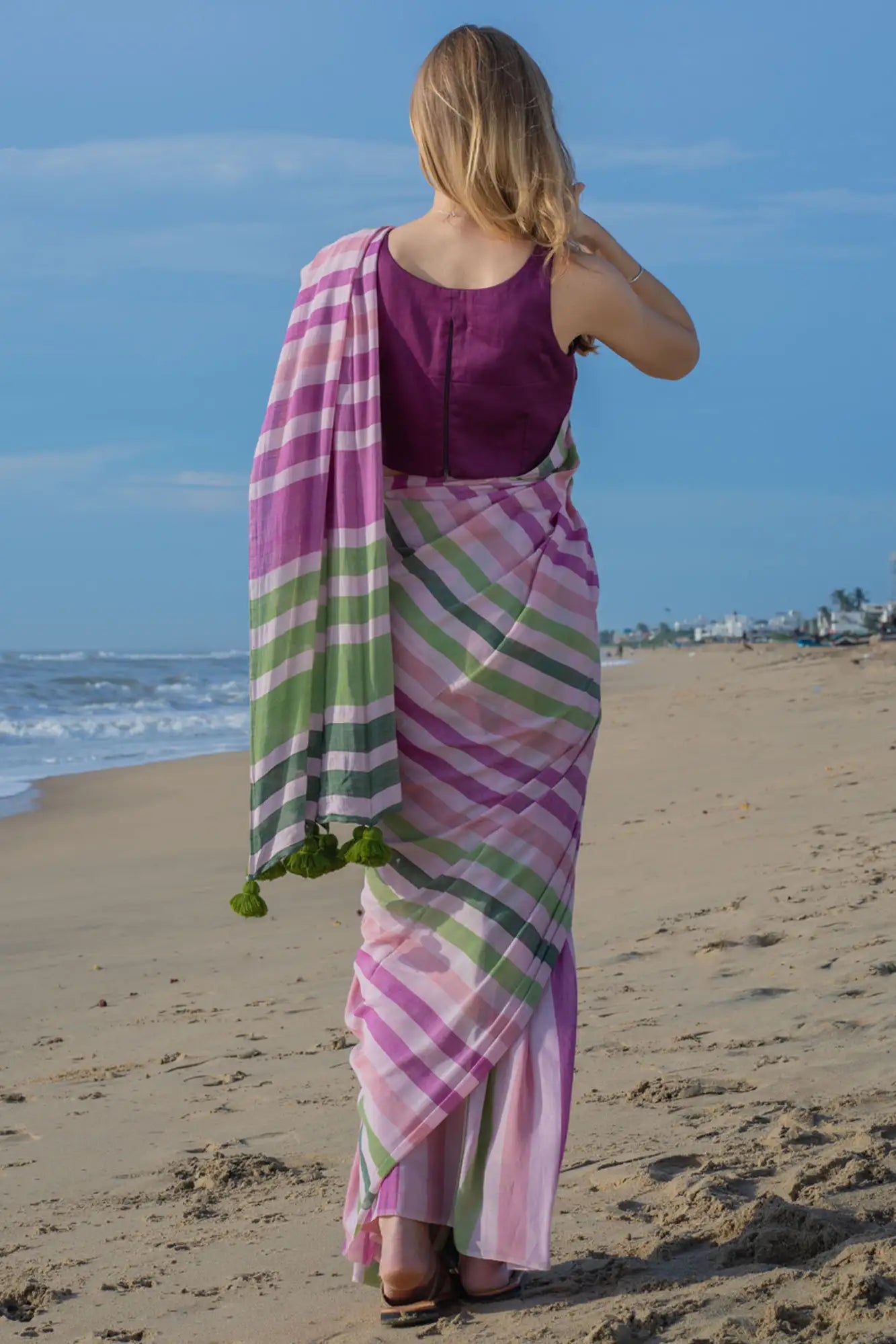 Blooming Enchantment Stripe Saree