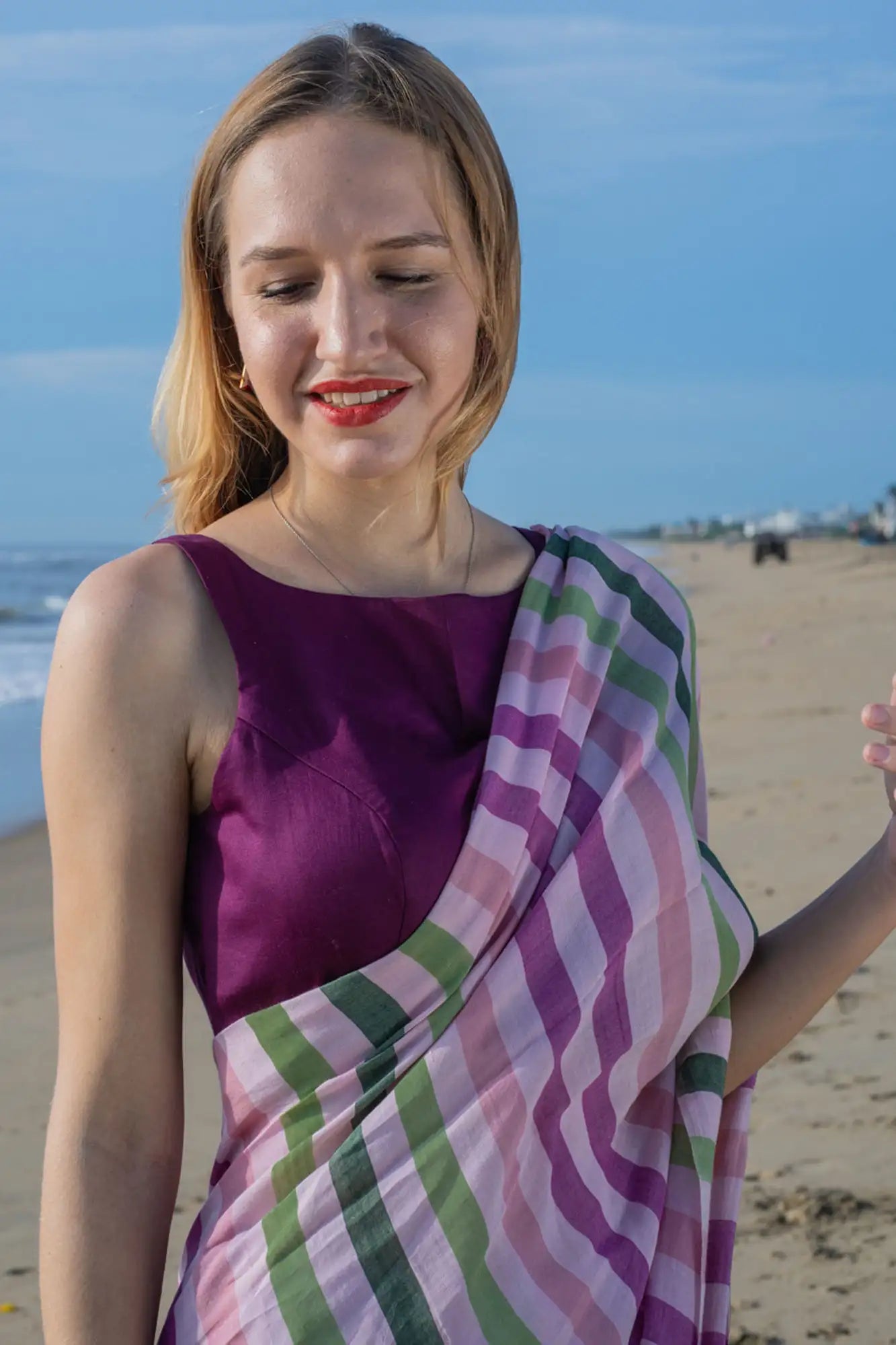 Blooming Enchantment Stripe Saree