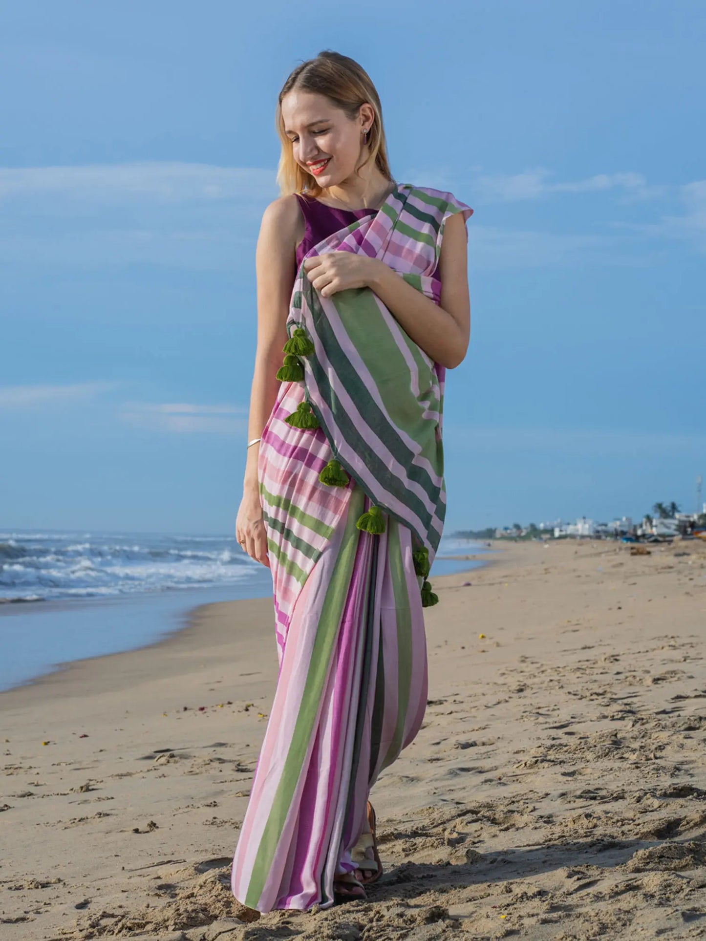 Blooming Enchantment Stripe Saree