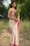 Blooming Lotus White with Pink Border Saree