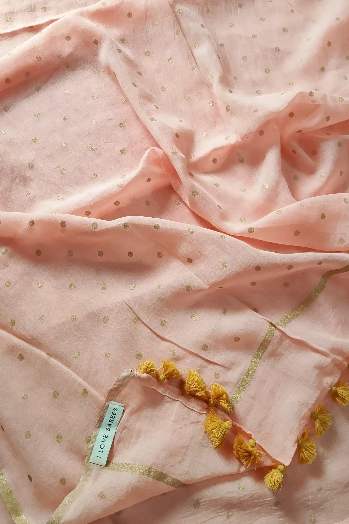 Blush Gold Polka Dot Cotton Saree