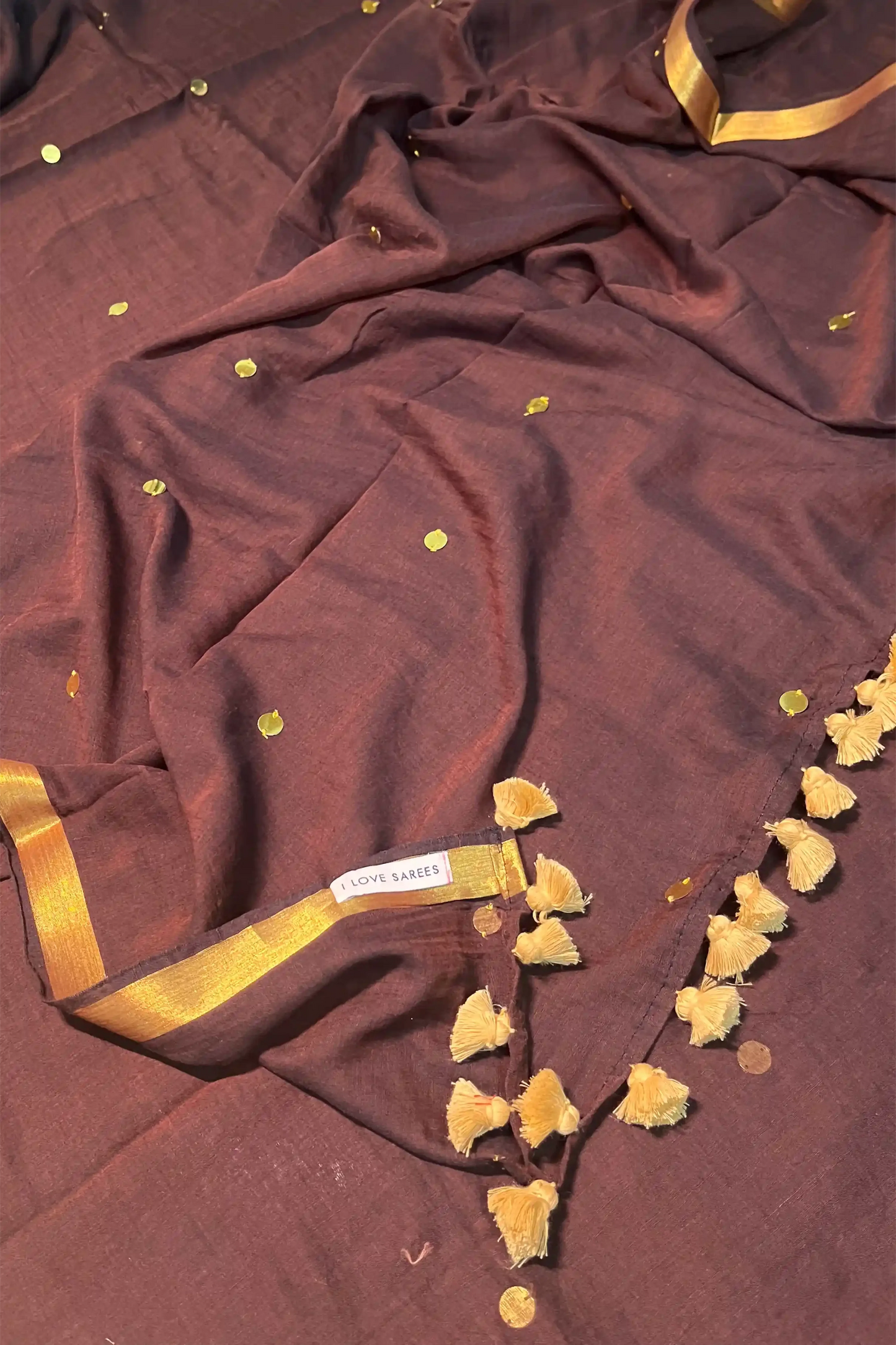 Zarina Mocha Sequin Cotton Saree