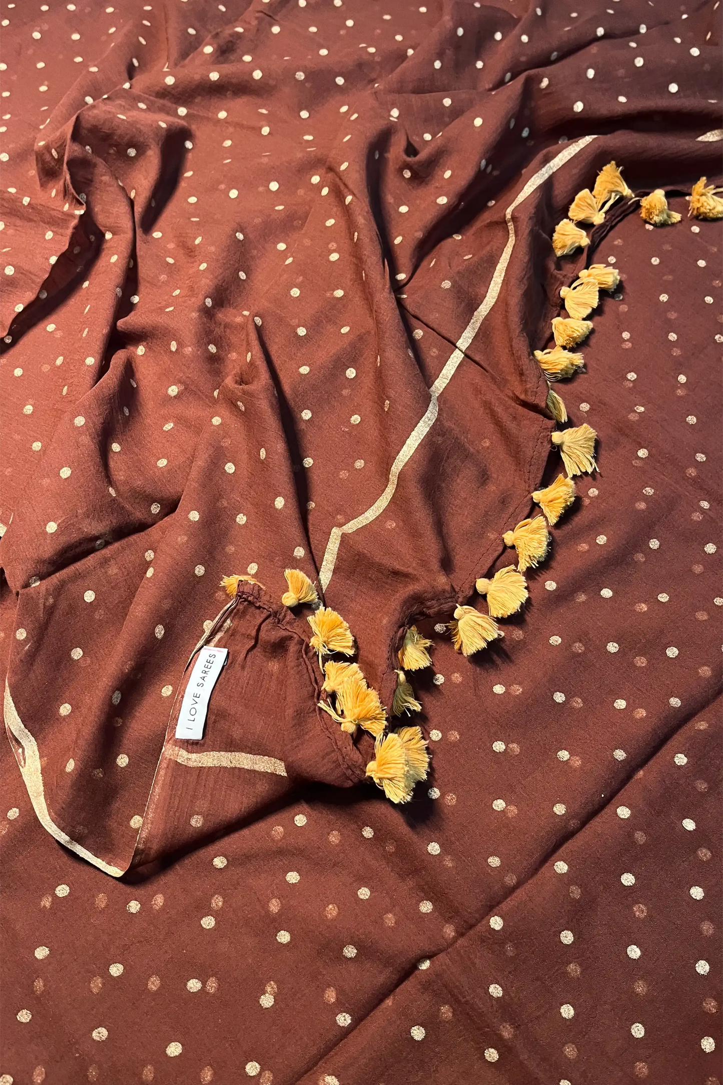 Cocoa Bindu Gold Polka Dot Cotton Saree