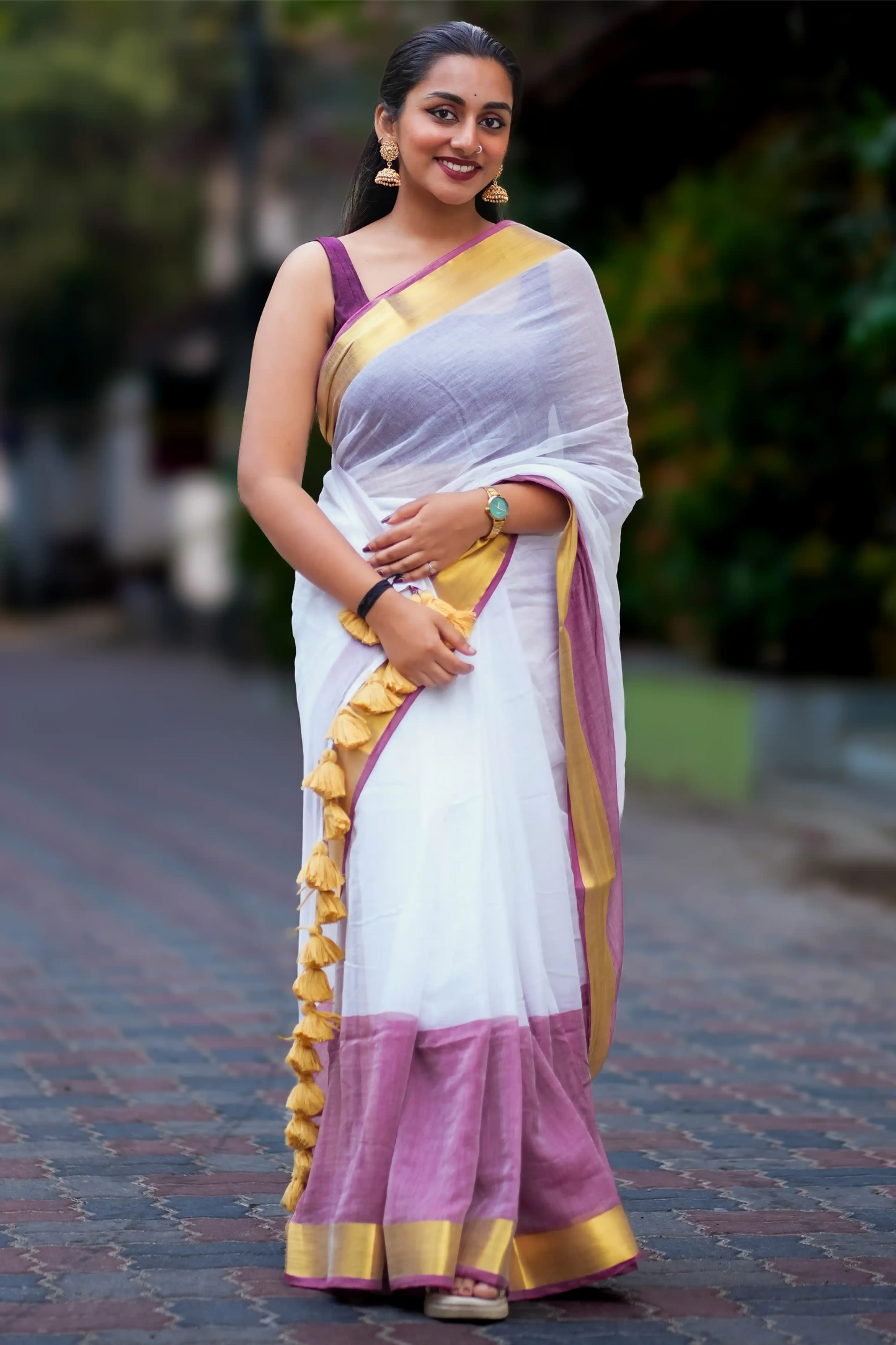 Plum Reverie Cotton Zari Saree