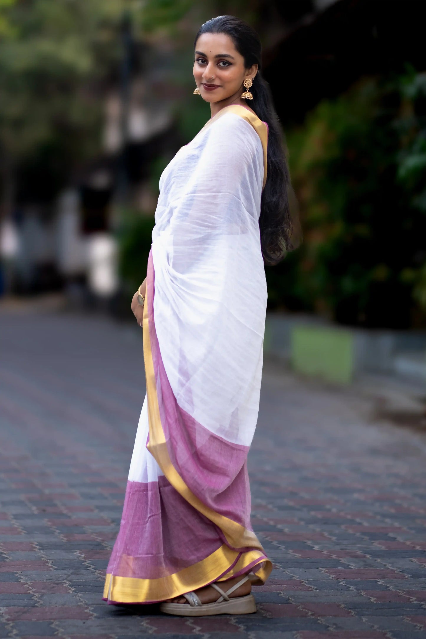 Plum Reverie Cotton Zari Saree