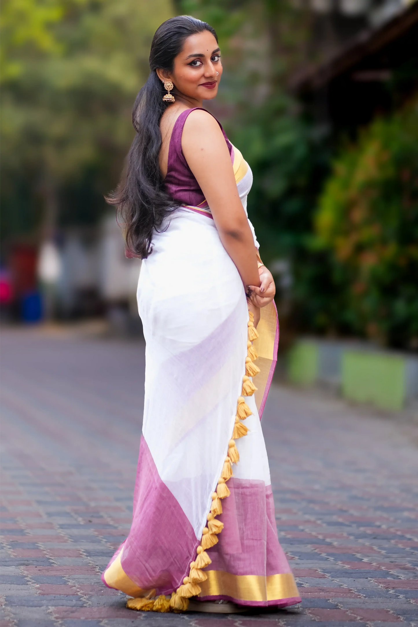 Plum Reverie Cotton Zari Saree