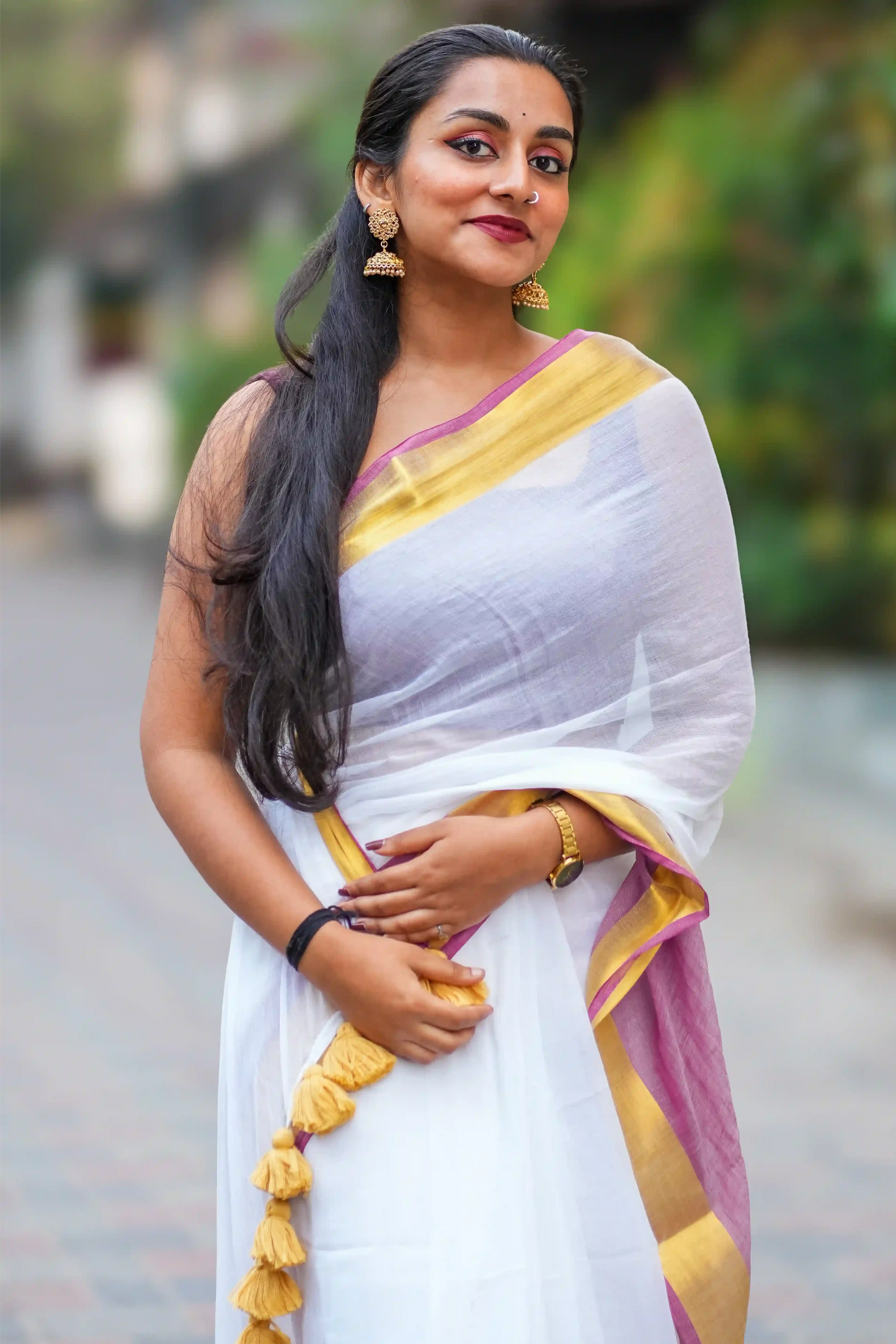 Plum Reverie Cotton Zari Saree