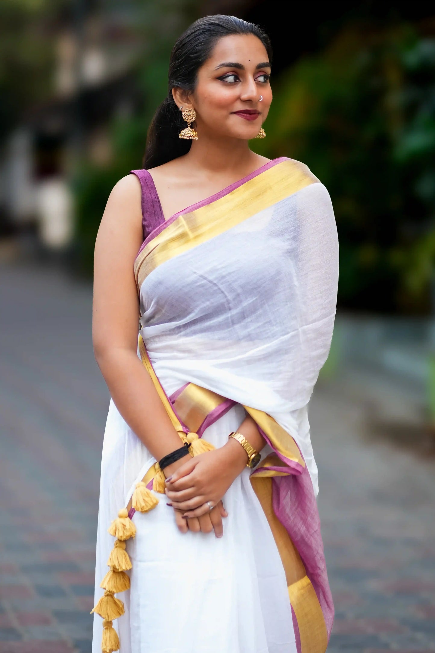 Plum Reverie Cotton Zari Saree