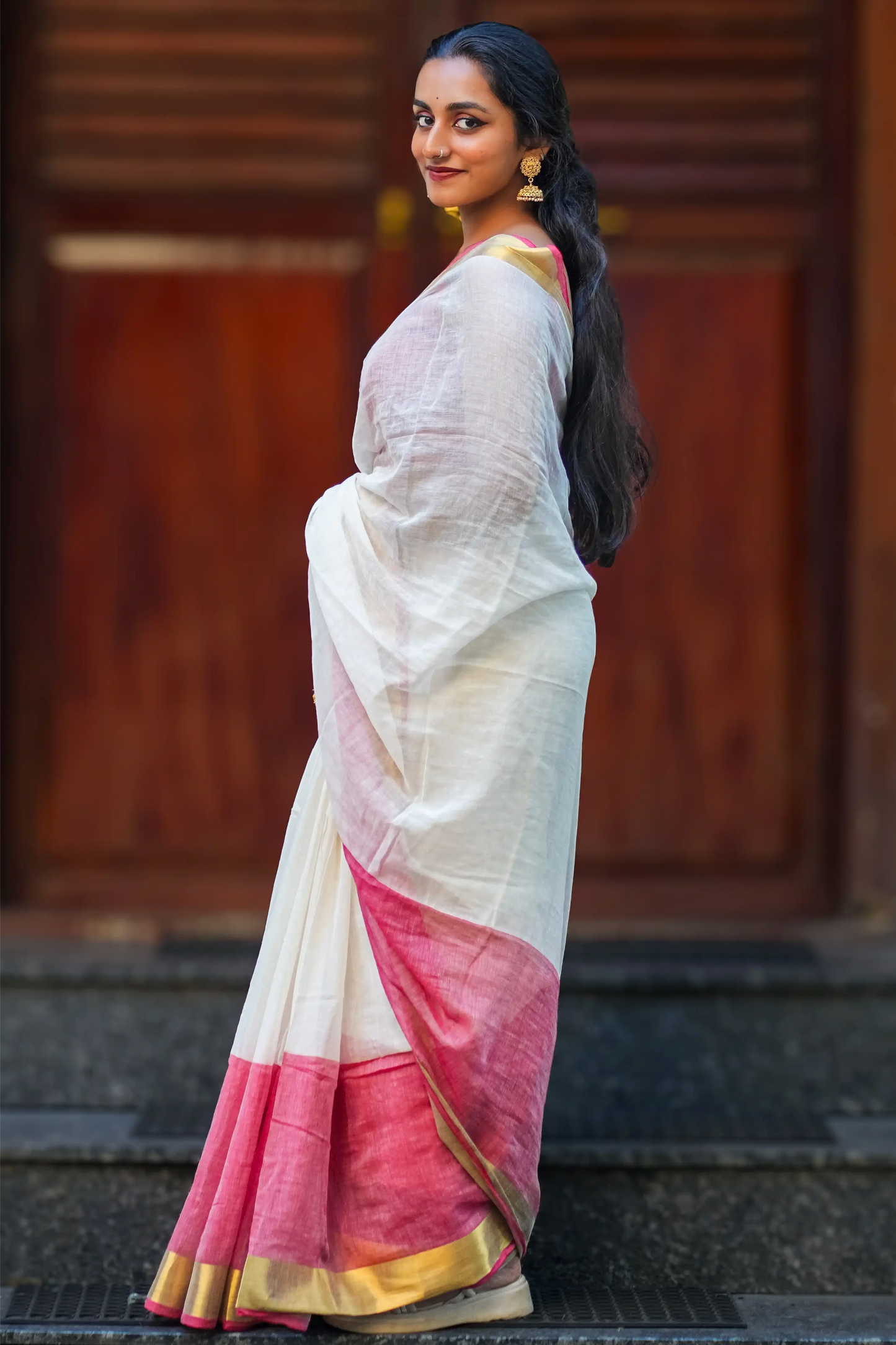 Sindoor Radiance Cotton Zari Saree