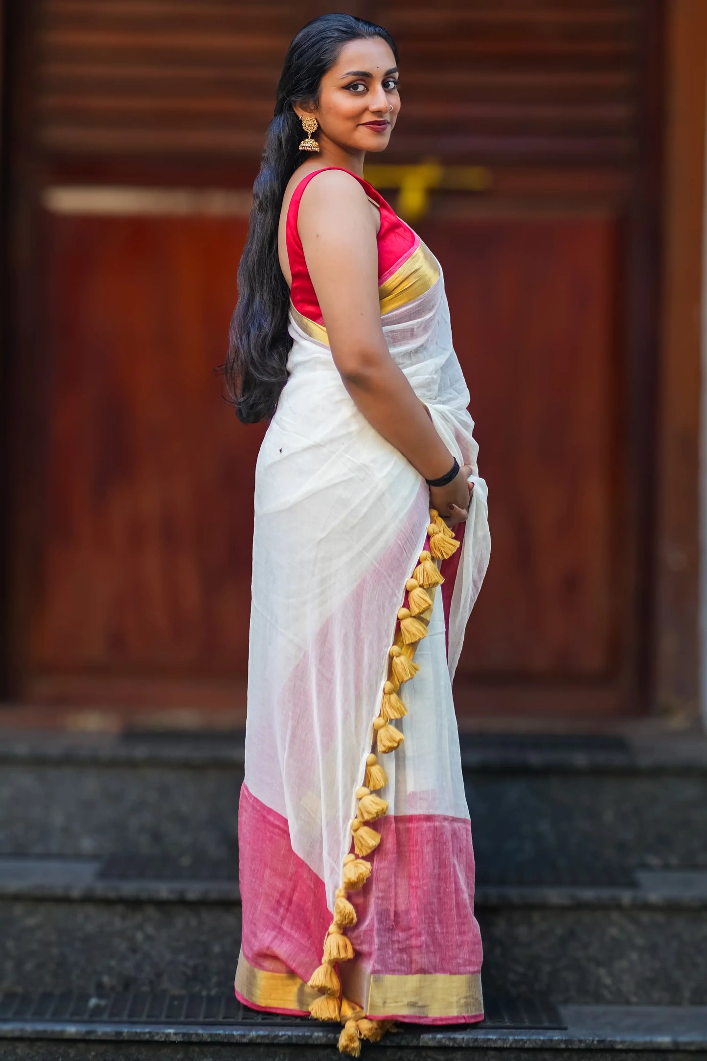 Sindoor Radiance Cotton Zari Saree