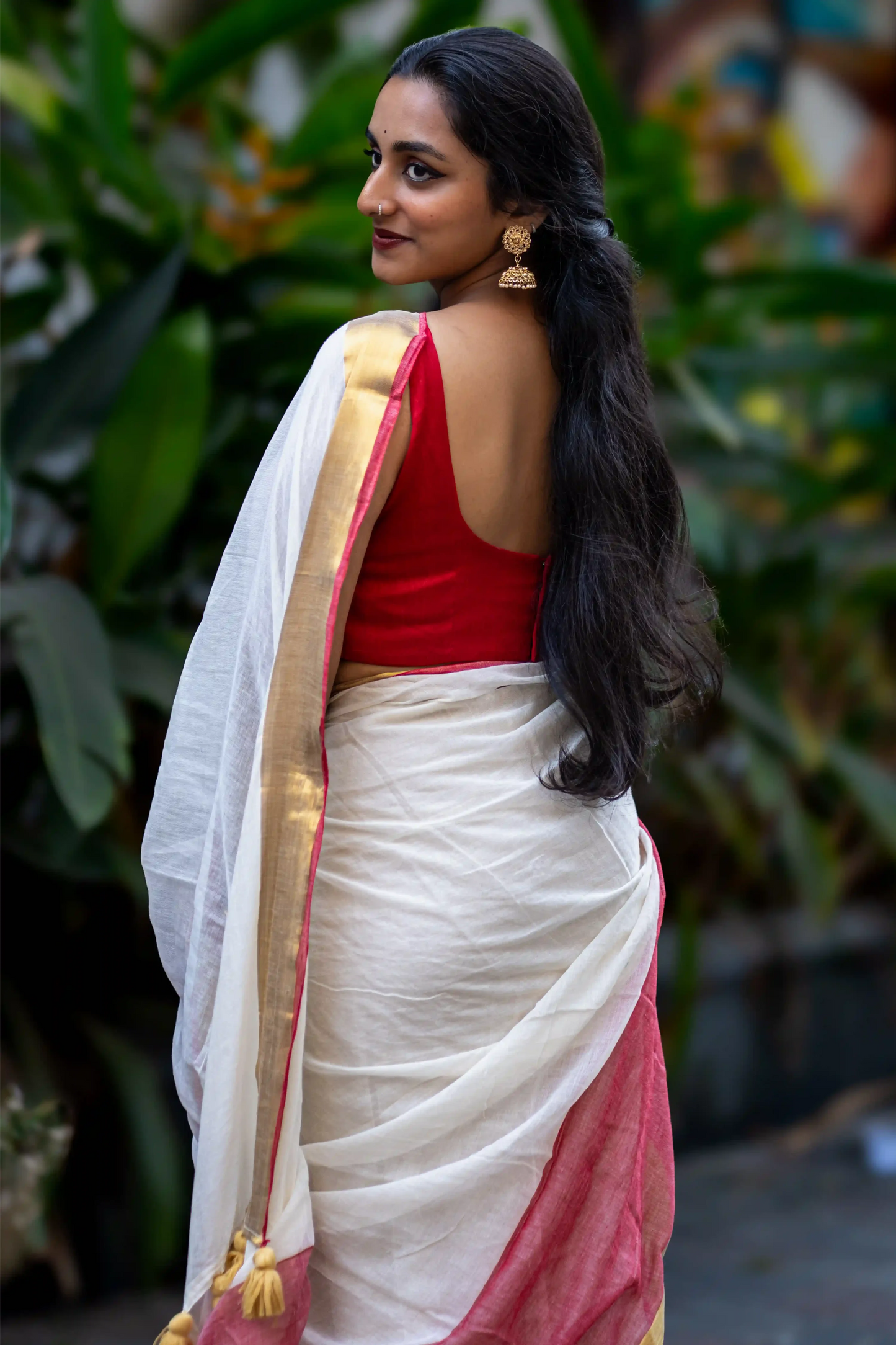 Sindoor Radiance Cotton Zari Saree