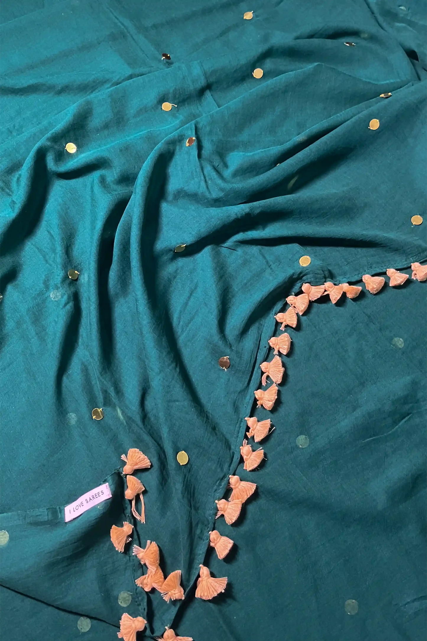 Teal Glimmer Cotton Sequin Saree