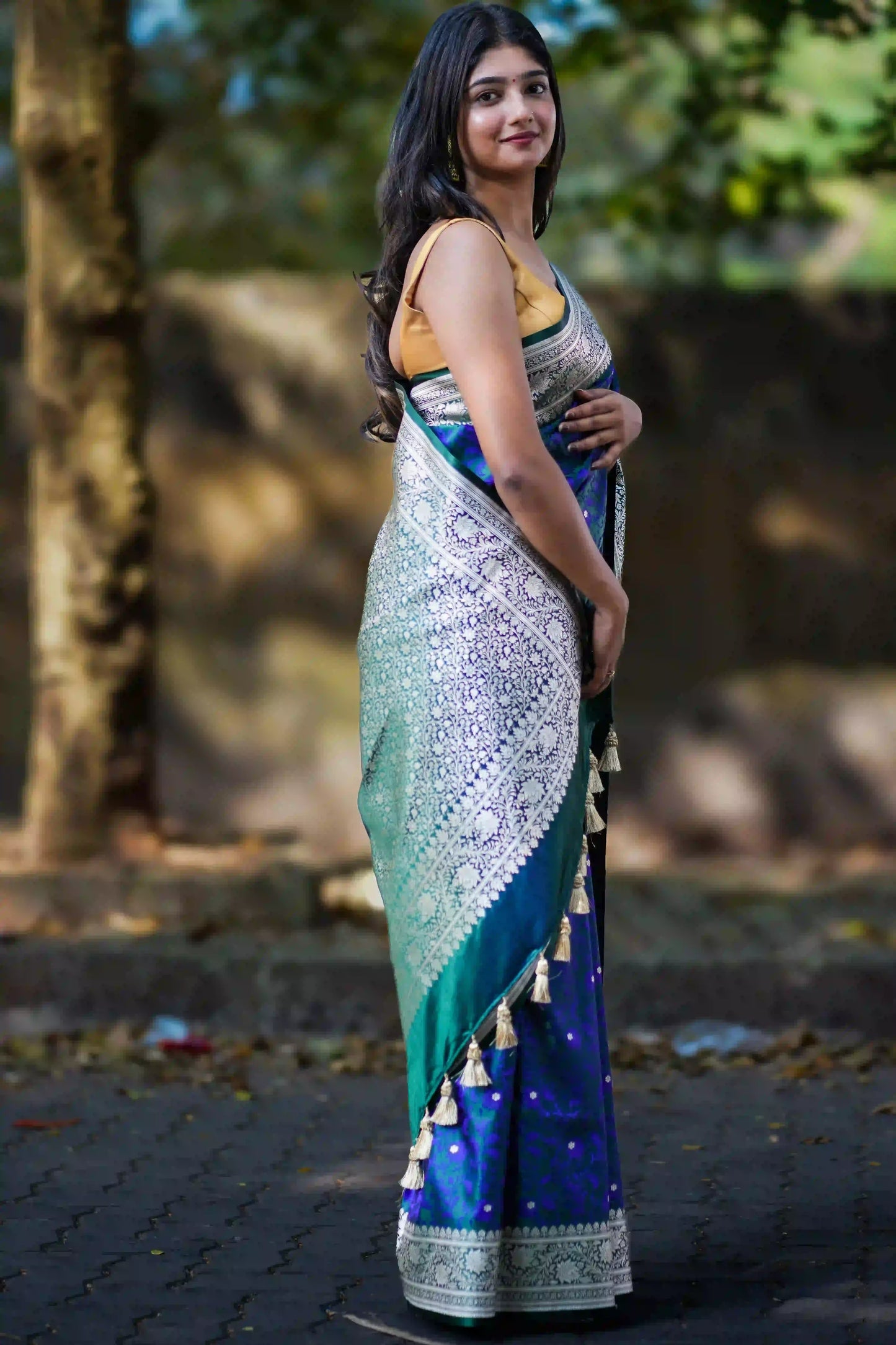 Elaris Emerald Blue Banarasi Silk Saree