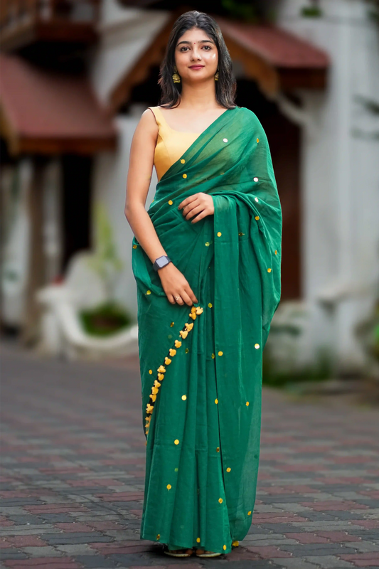 Ziva Emerald Cotton Sequin Saree