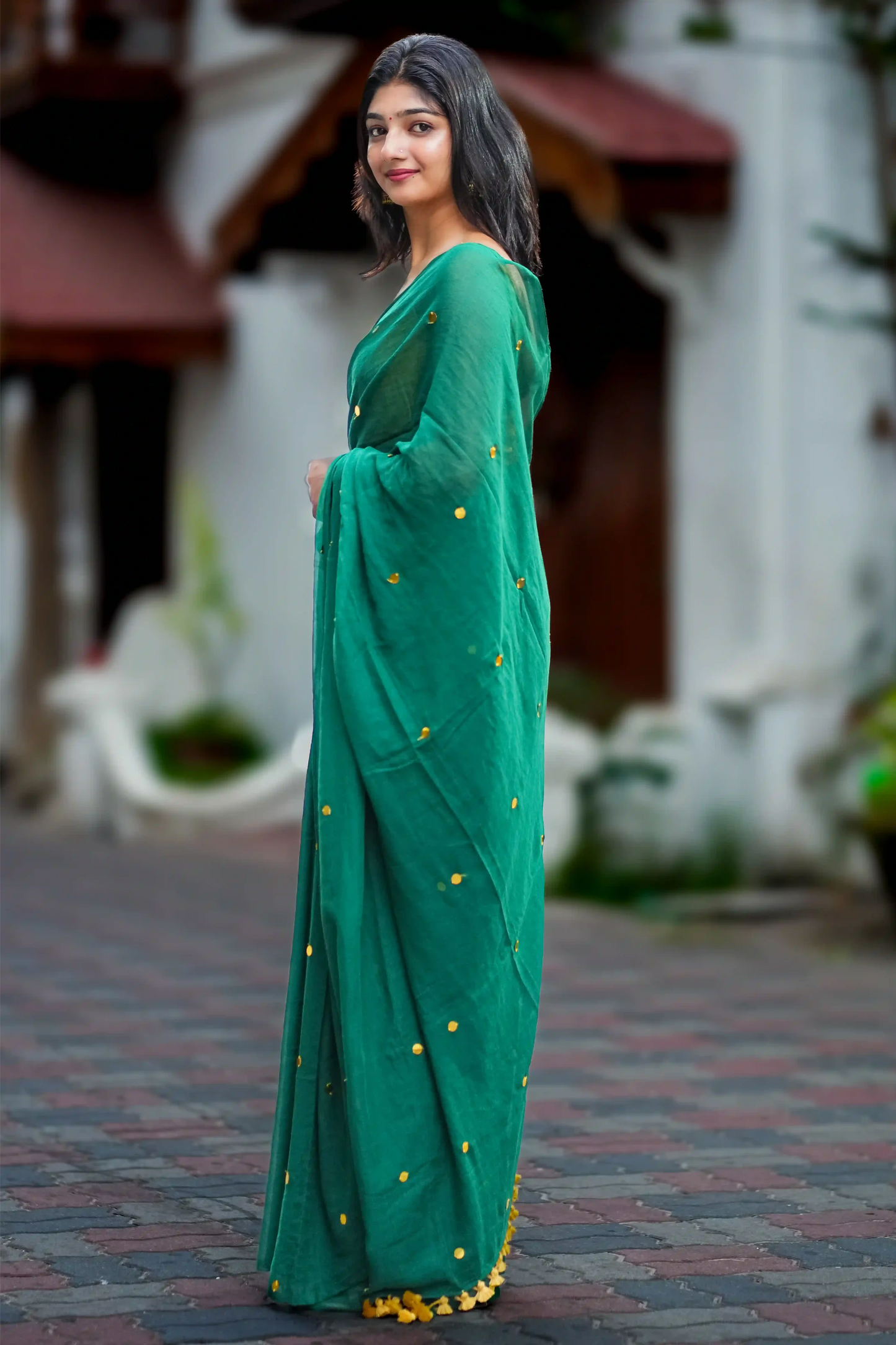 Ziva Emerald Cotton Sequin Saree