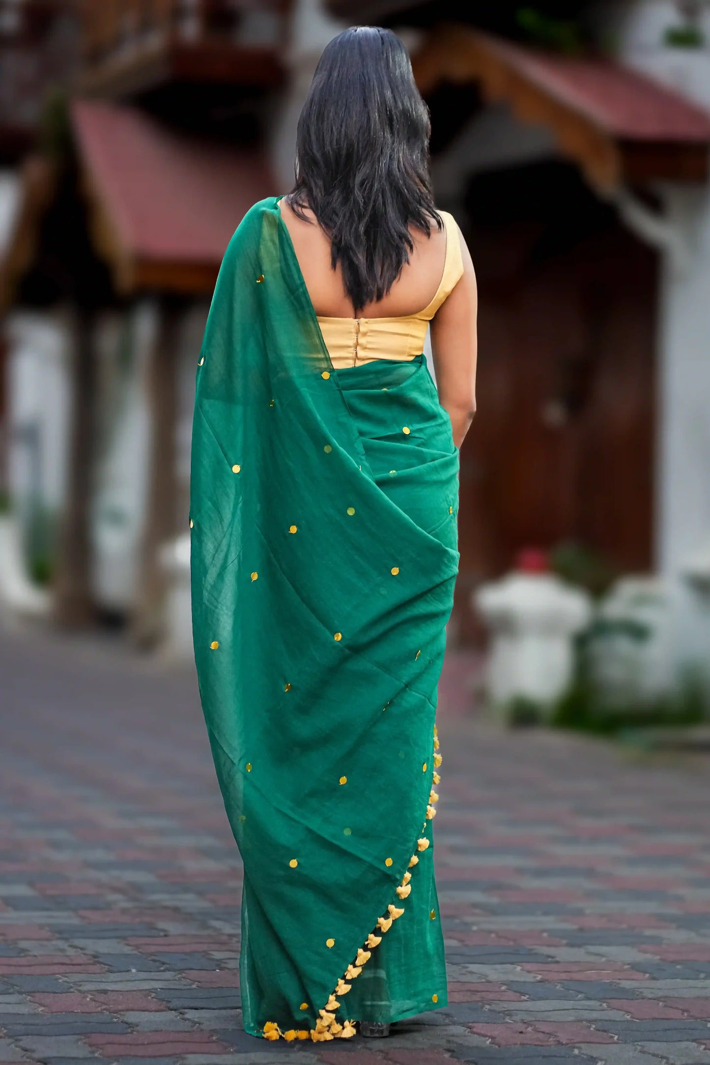 Ziva Emerald Cotton Sequin Saree